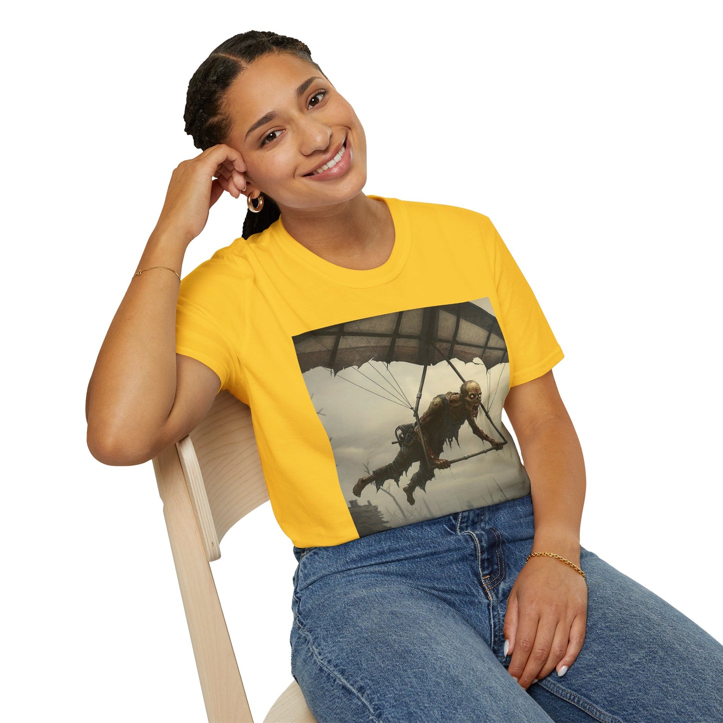 Zombie Parachute Unisex Softstyle T-Shirt - Perfect for Halloween and Horror Fans