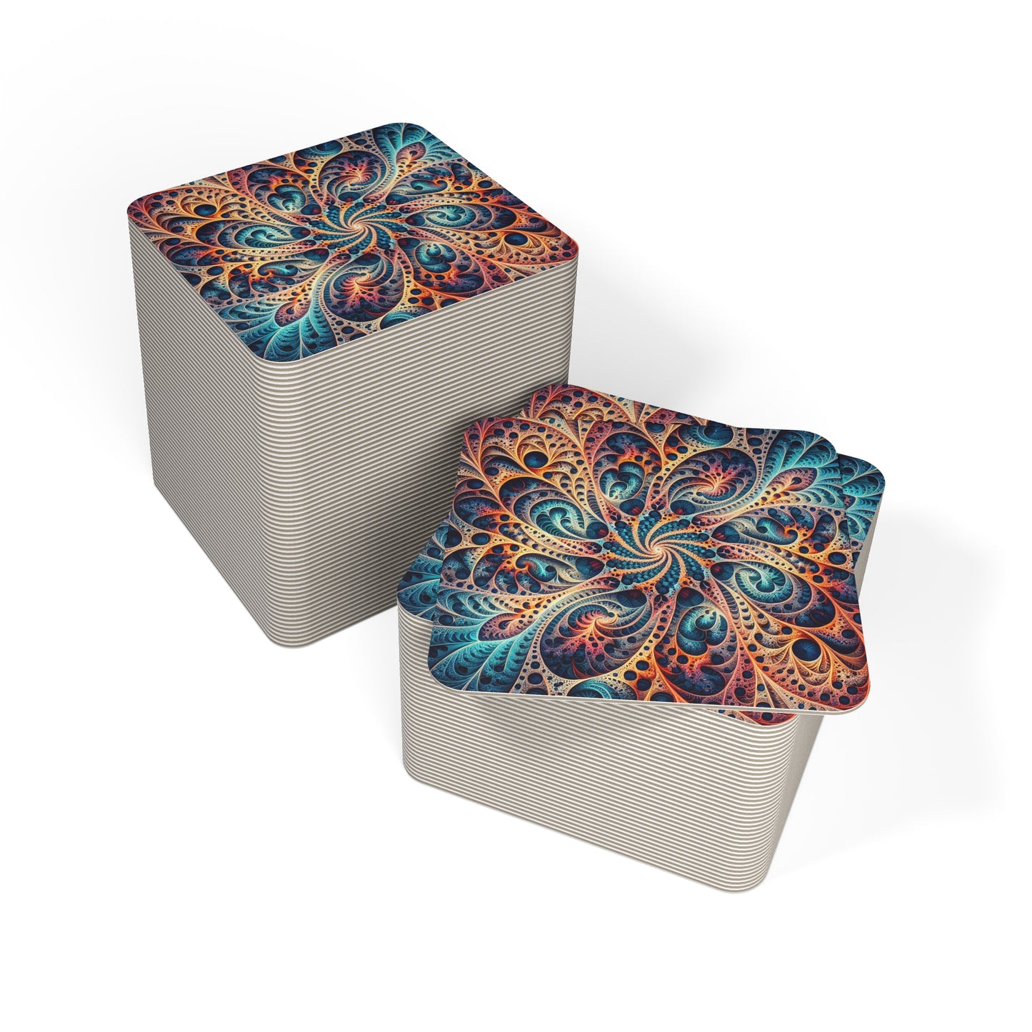 Vibrant Fractal Coasters - 50 or 100 pcs - Colorful Abstract Design for Home & Events