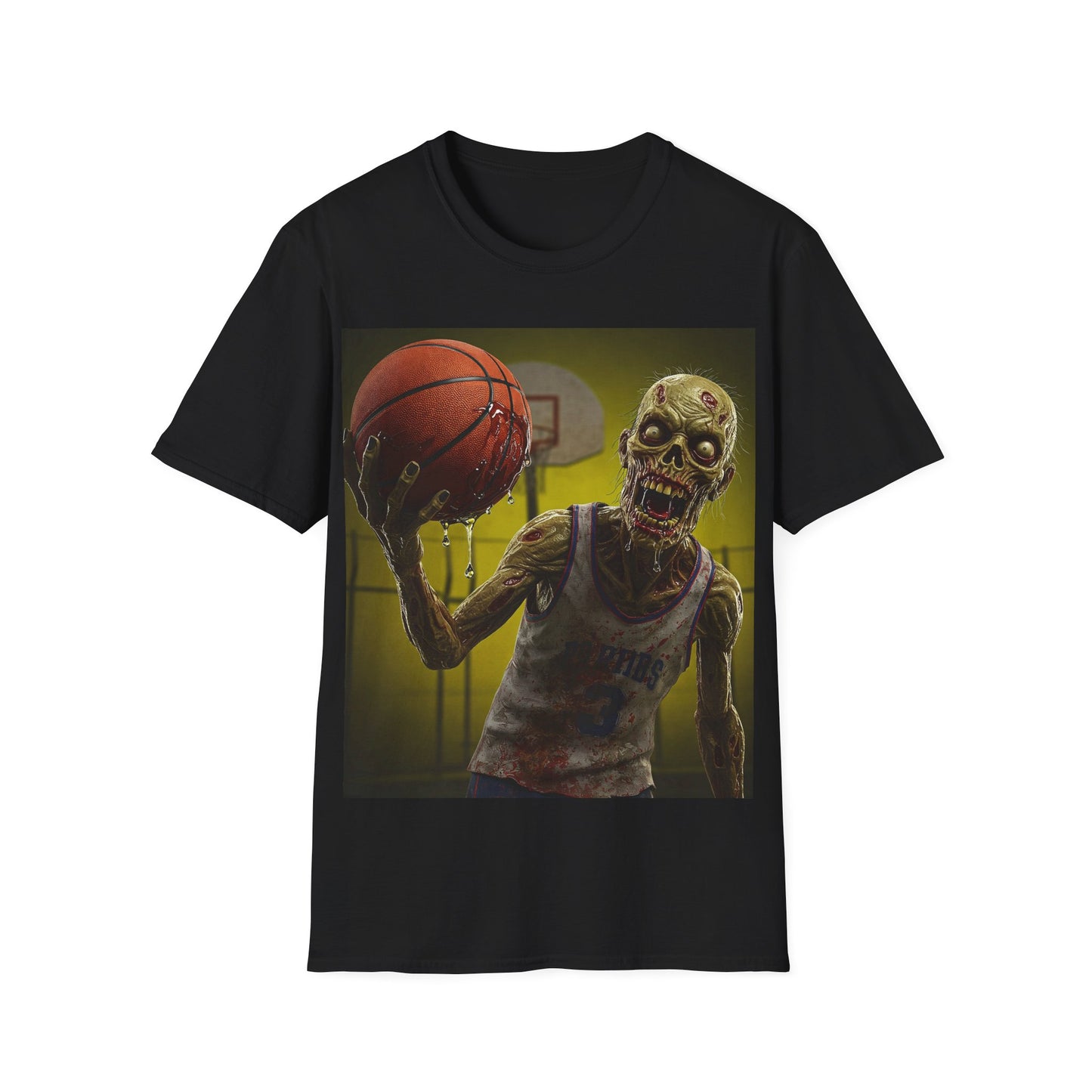 UK - Zombie Basketball Apocalyptic Portrait Tee, bold, decaying zombie graphic