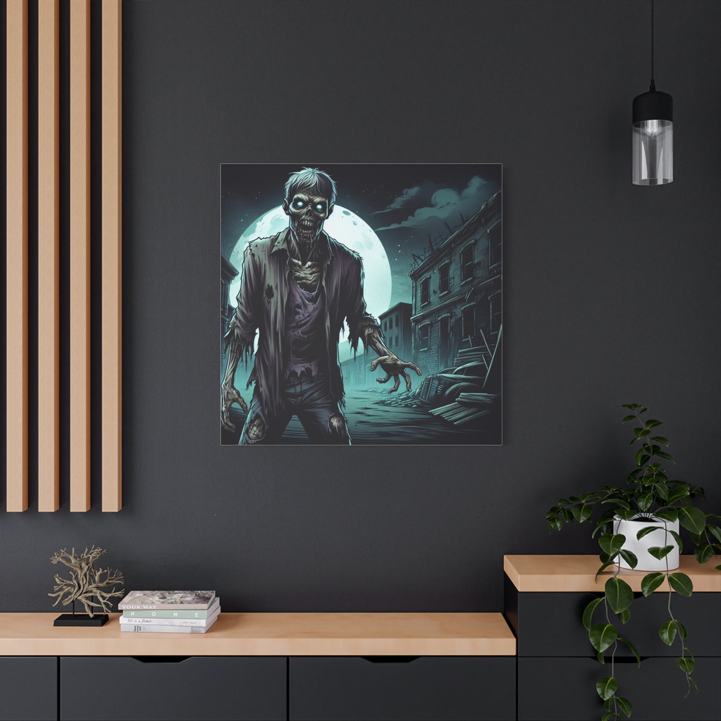 Zombie Moon Canvas Wall Art - Horror Decor for Halloween