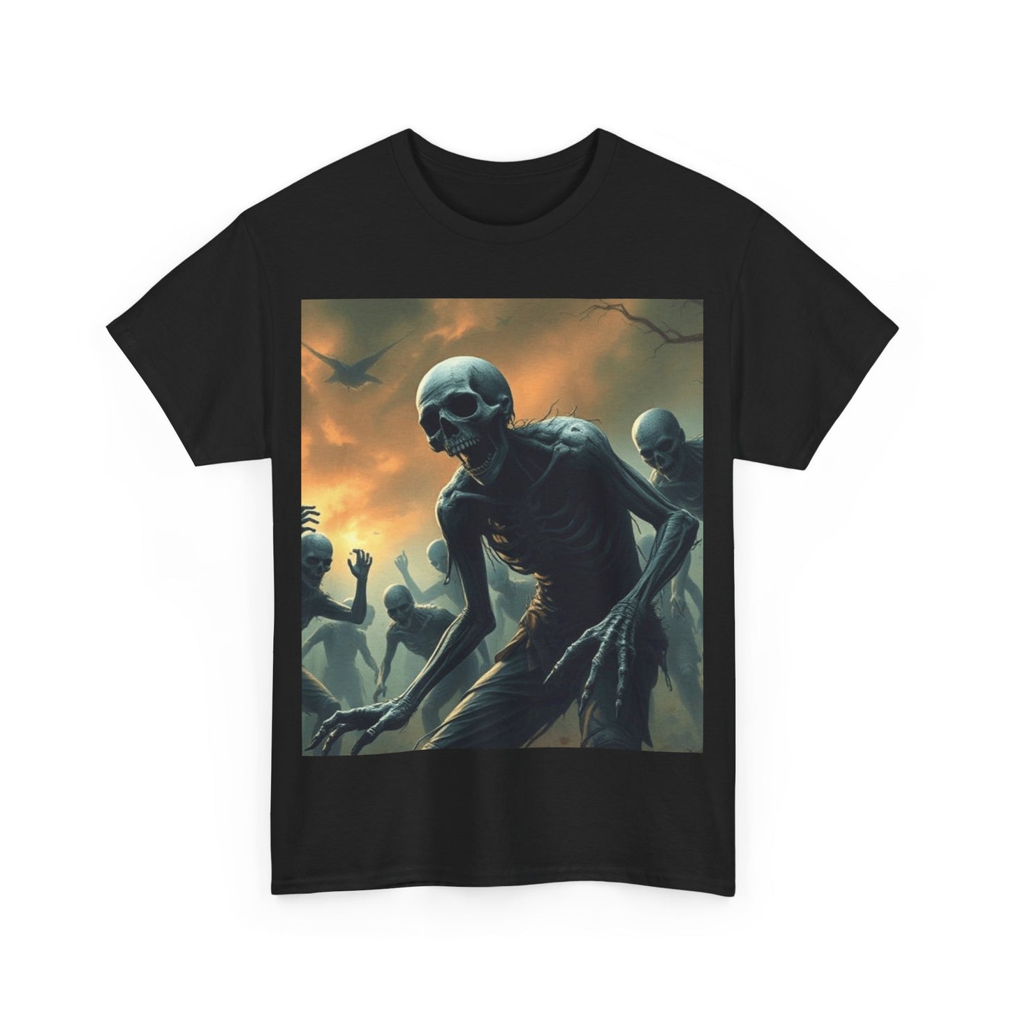 UK - Unisex Heavy Cotton Tee - Eerie Skeleton Design for Halloween Enthusiasts