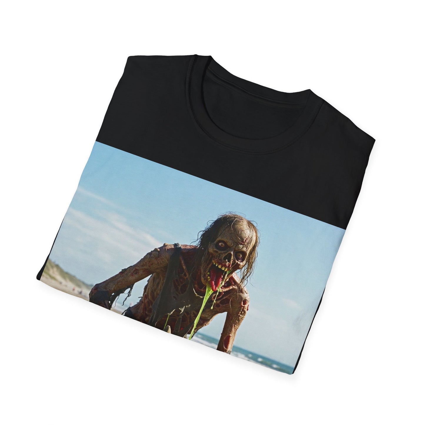UK - Zombie Sandcastle Unisex Softstyle T-Shirt | Fun Beach Horror Tee