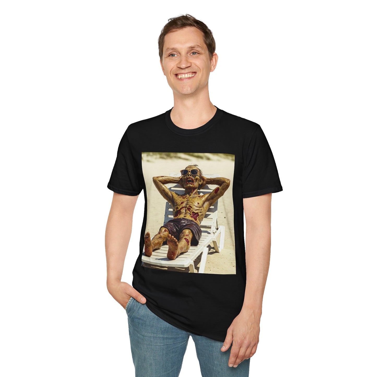 Chillin' Skeleton Unisex Softstyle T-Shirt - Perfect for Halloween & Casual Wear