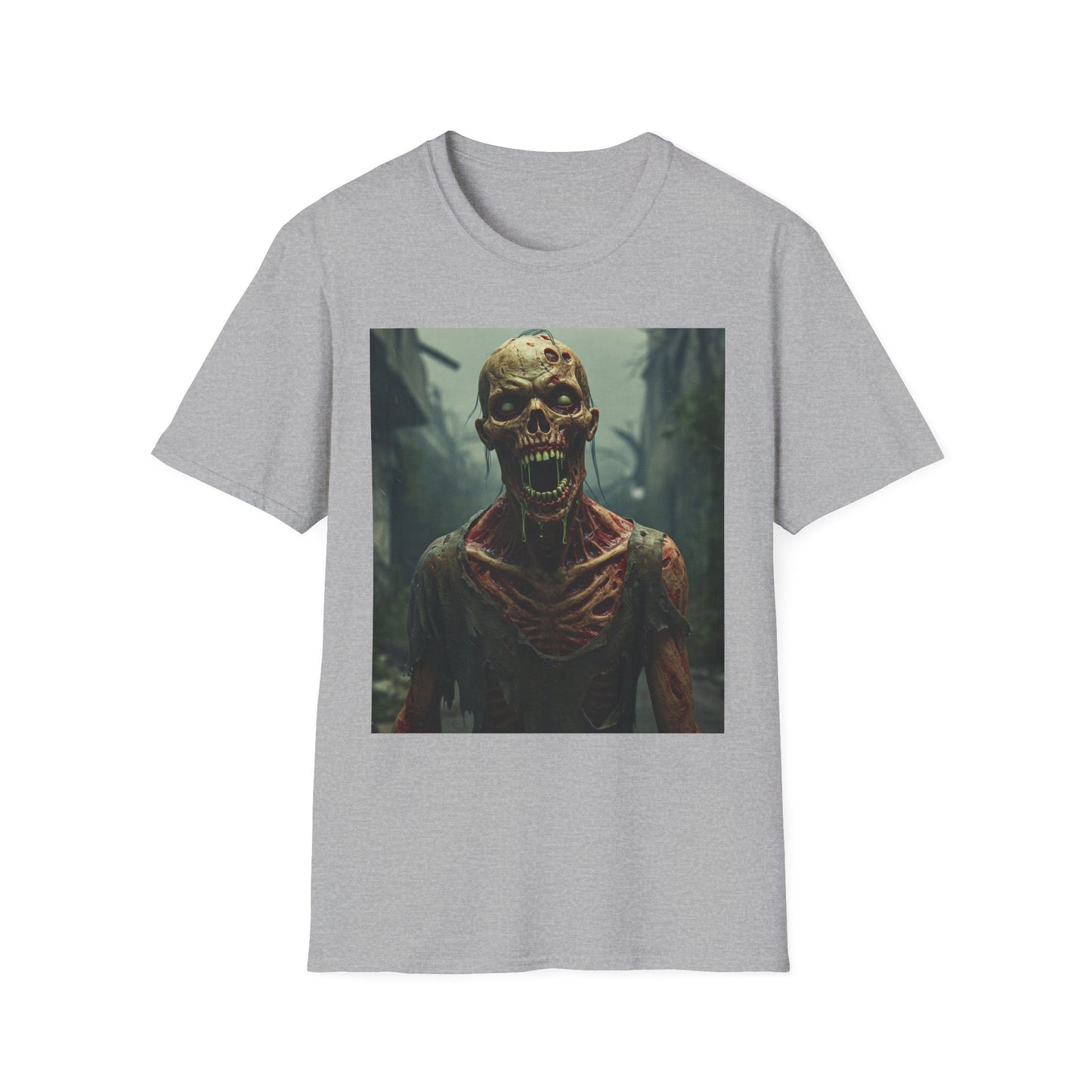 Apocalyptic Portrait Tee, bold, decaying zombie graphic