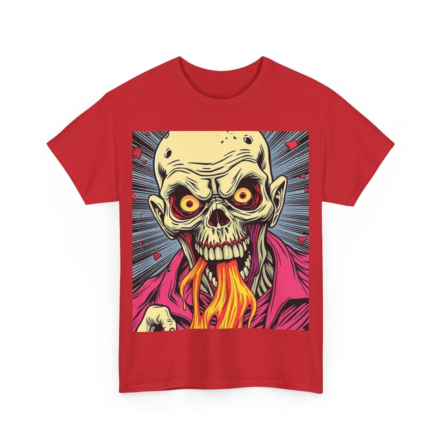 UK - Fire-Breathing Zombie Unisex Heavy Cotton Tee - Spooky Graphic Shirt
