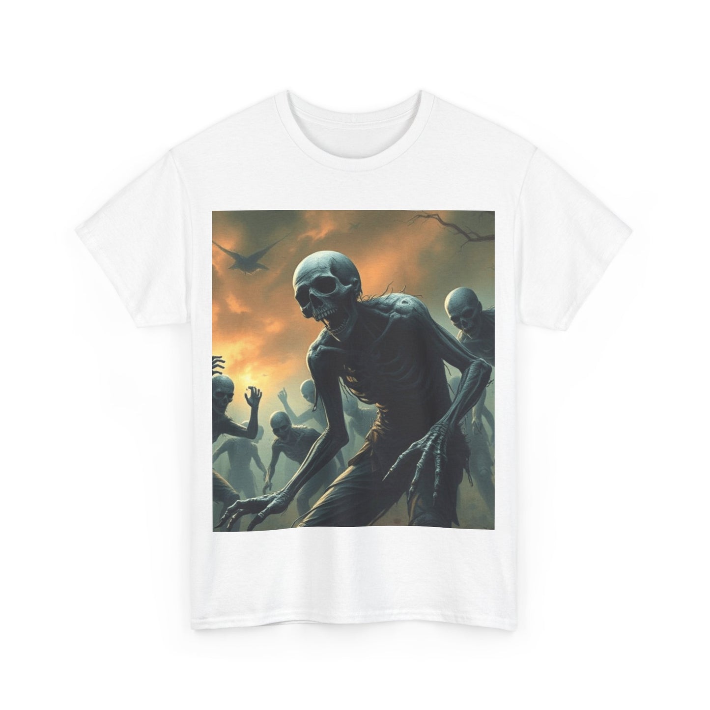 UK - Unisex Heavy Cotton Tee - Eerie Skeleton Design for Halloween Enthusiasts