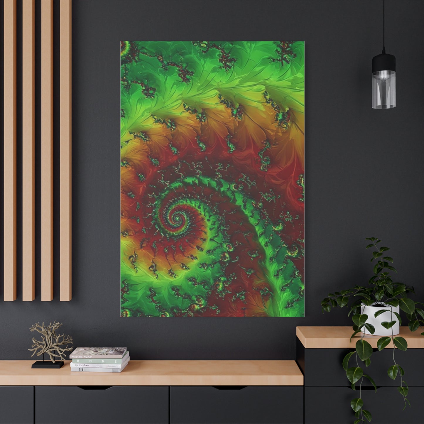 Vibrant Fractal Art Canvas - Green and Red Abstract Wall Decor