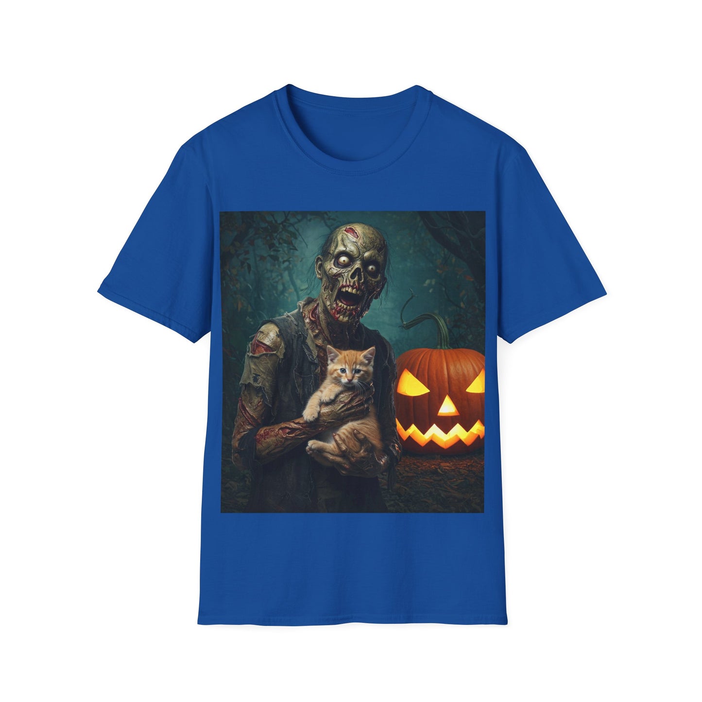 UK - Spooky Cat and Zombie Unisex Softstyle T-Shirt for Halloween