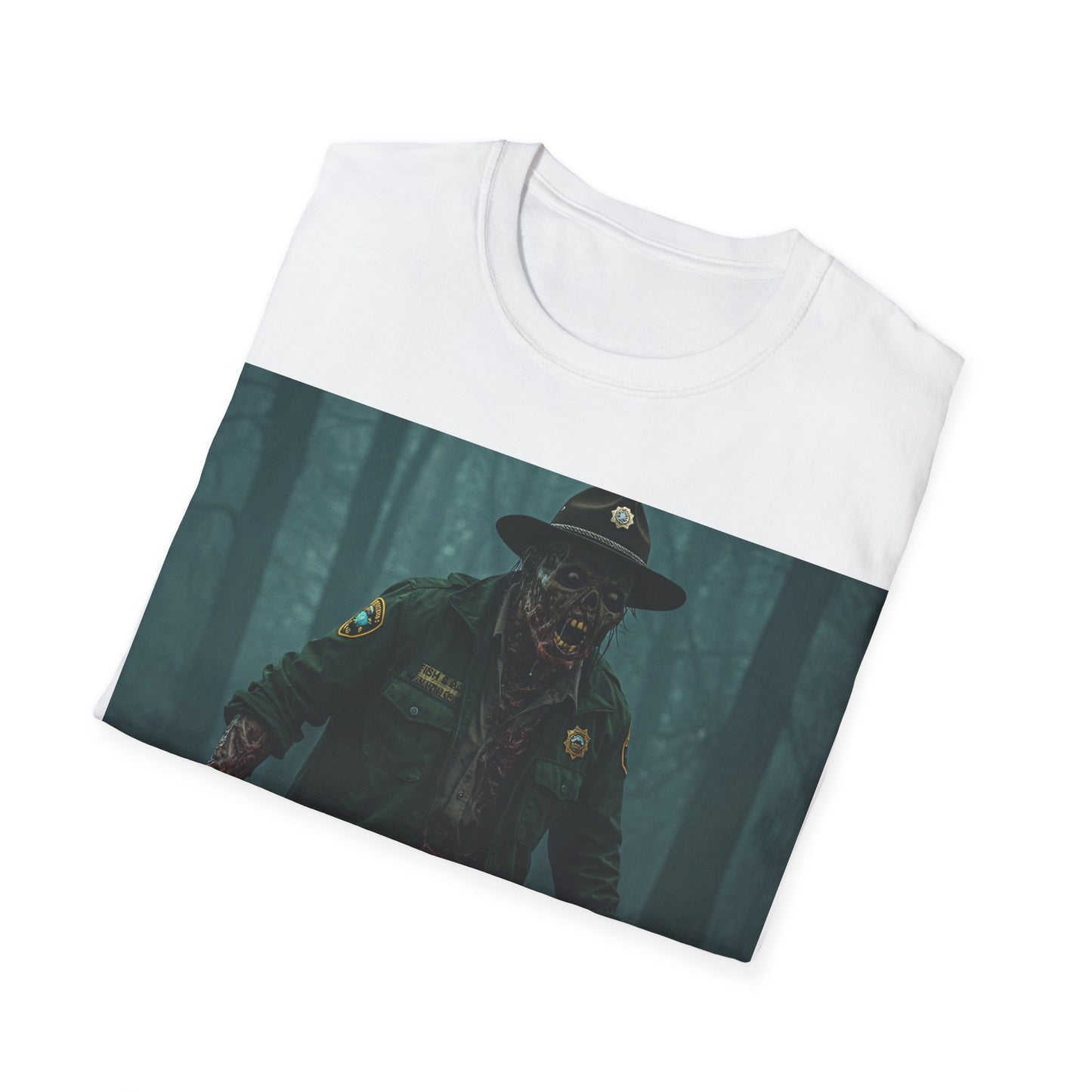 UK - Creepy Forest Ranger Unisex Softstyle T-Shirt - Perfect for Halloween & Horror Fans