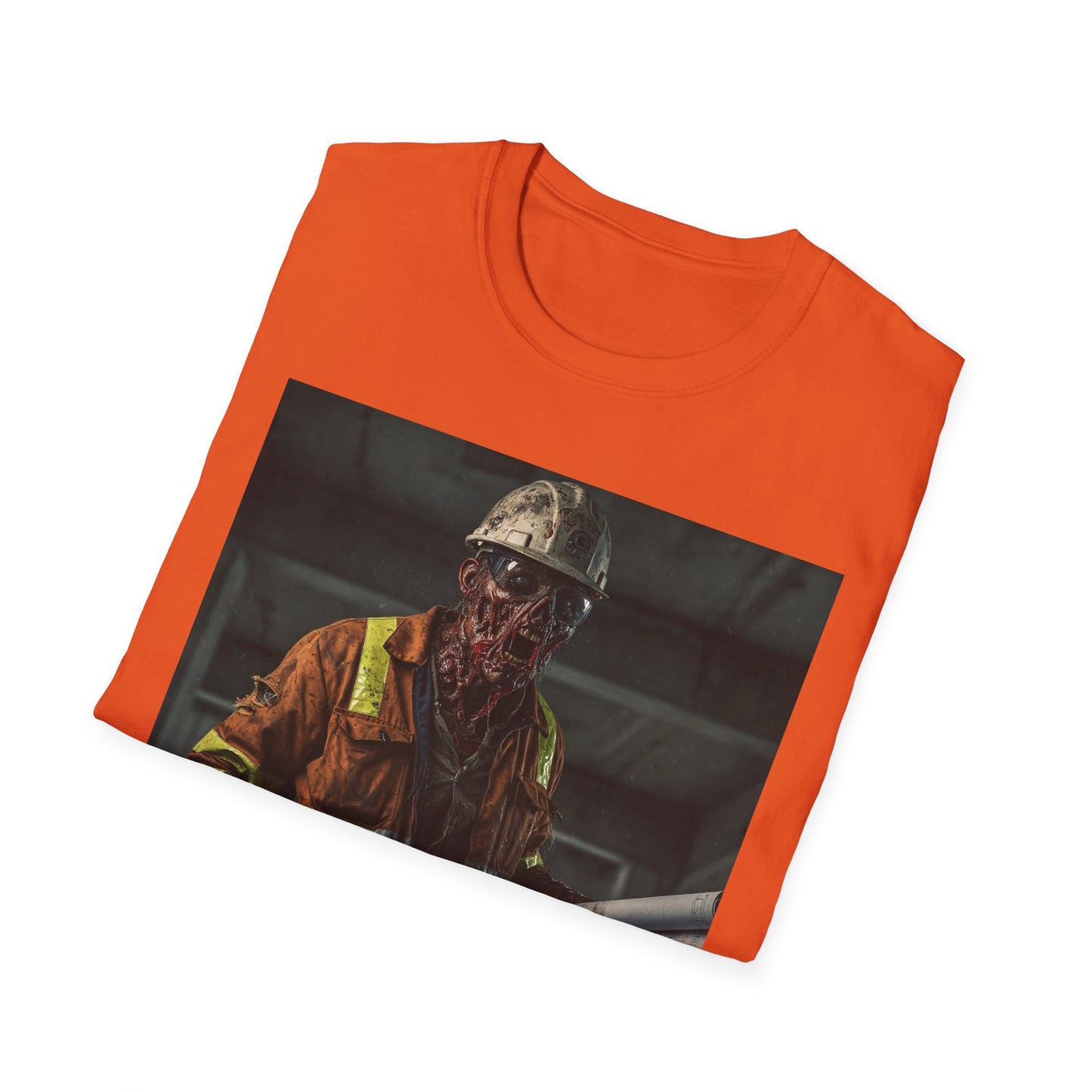 Creepy Construction Worker Graphic Tee | Unisex Softstyle T-Shirt | Perfect for Halloween and Horror Fans