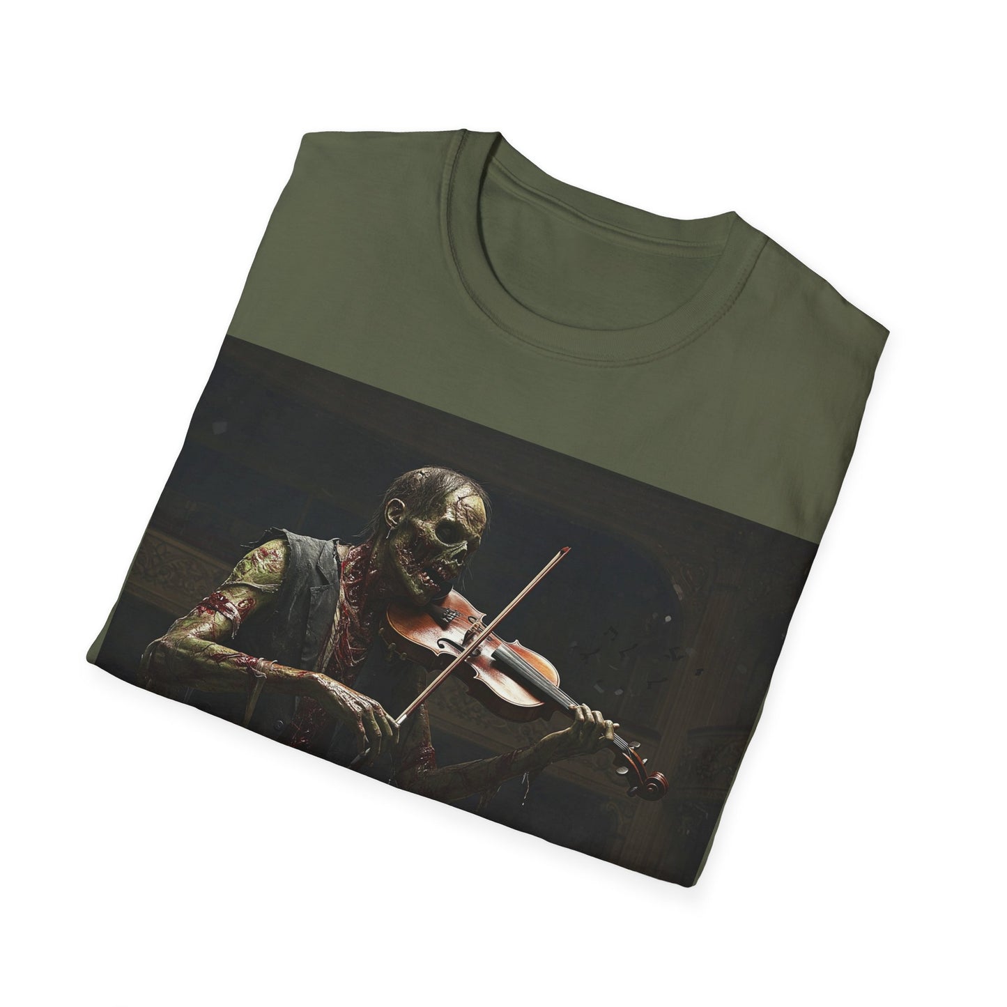 UK - Vintage Zombie Violinist Apocalyptic Portrait Tee, bold, decaying zombie graphic