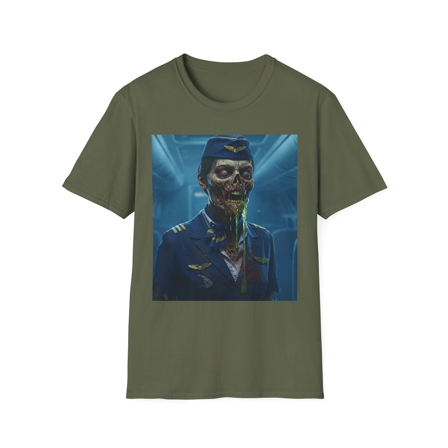 Zombie Pilot Apocalyptic Portrait Tee, bold, decaying zombie graphic