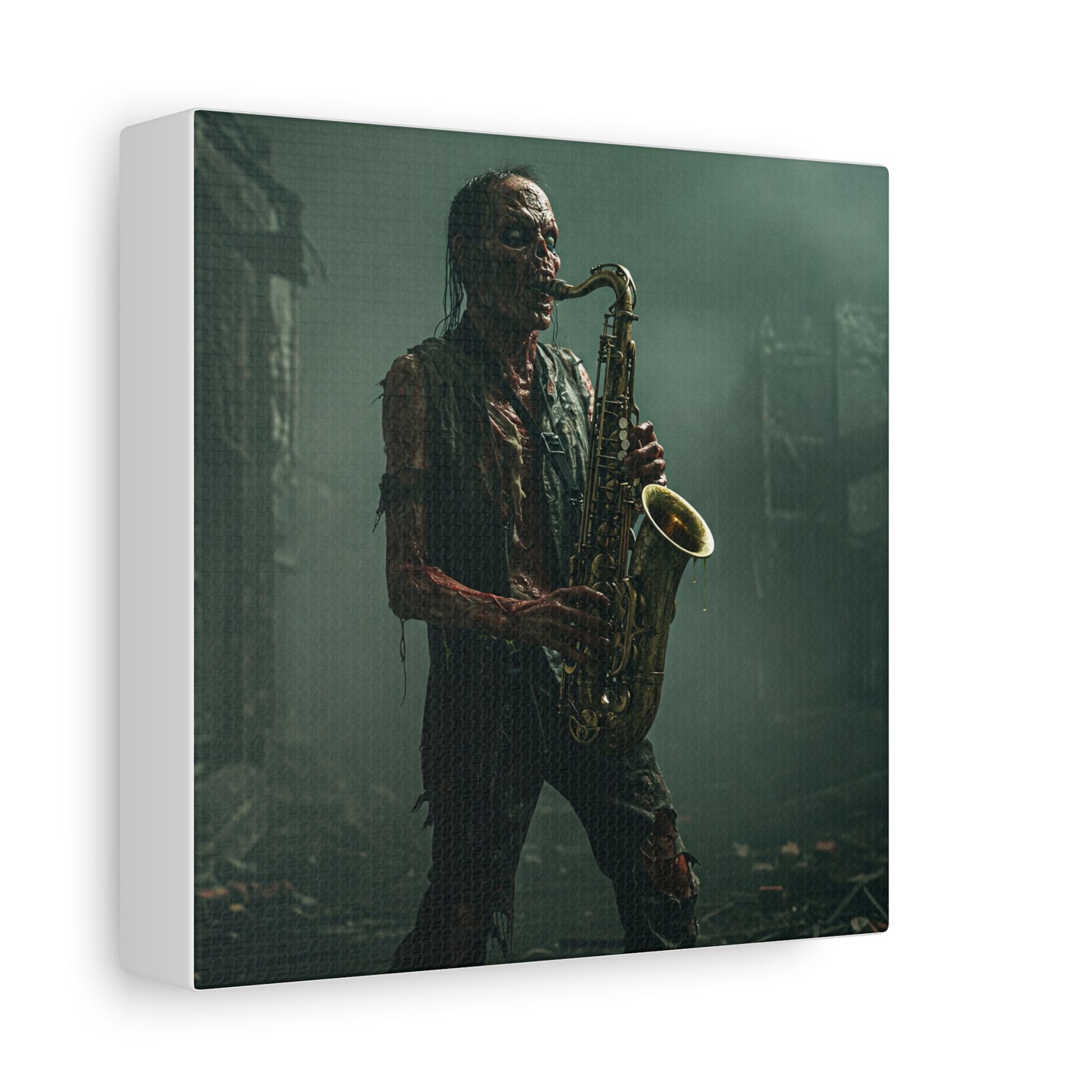 Zombie Saxophonist Wall Art - Matte Canvas Print for Halloween Decor