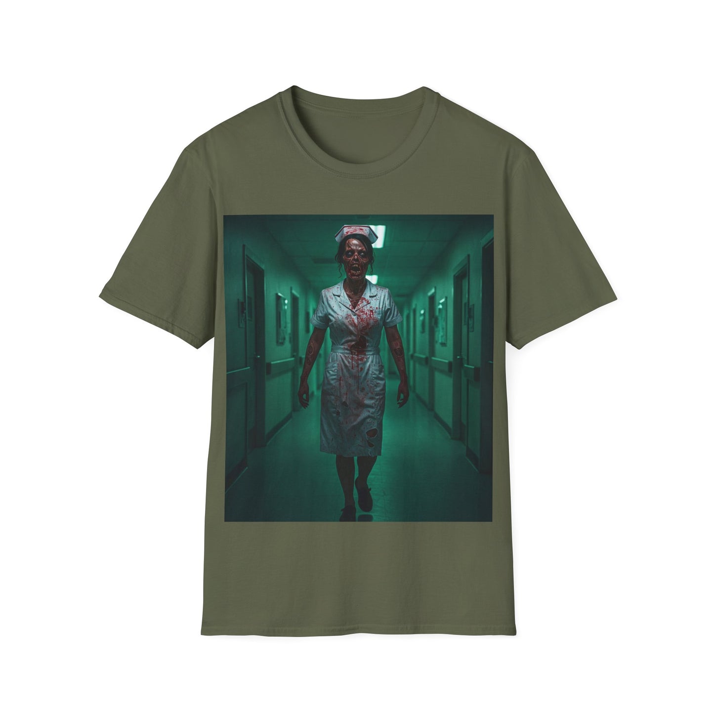 UK - Creepy Nurse Design Apocalyptic Portrait Tee, bold, decaying zombie graphic