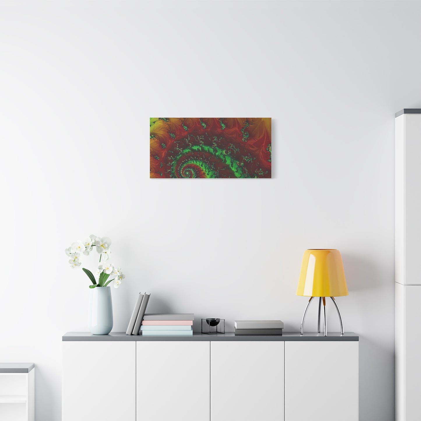 Vibrant Fractal Art Canvas - Green and Red Abstract Wall Decor