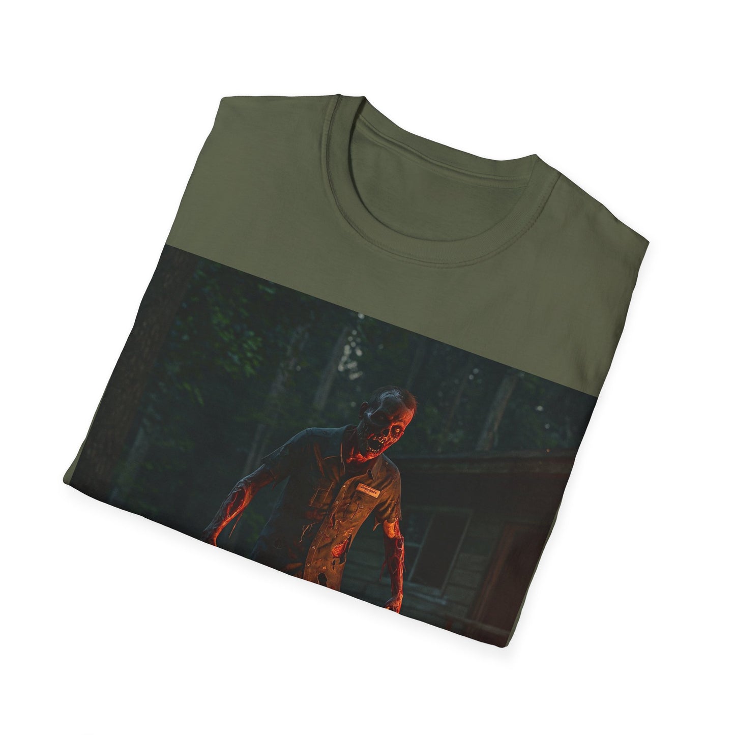 UK - Horror-Themed Unisex Softstyle T-Shirt - Creepy Zombie Design