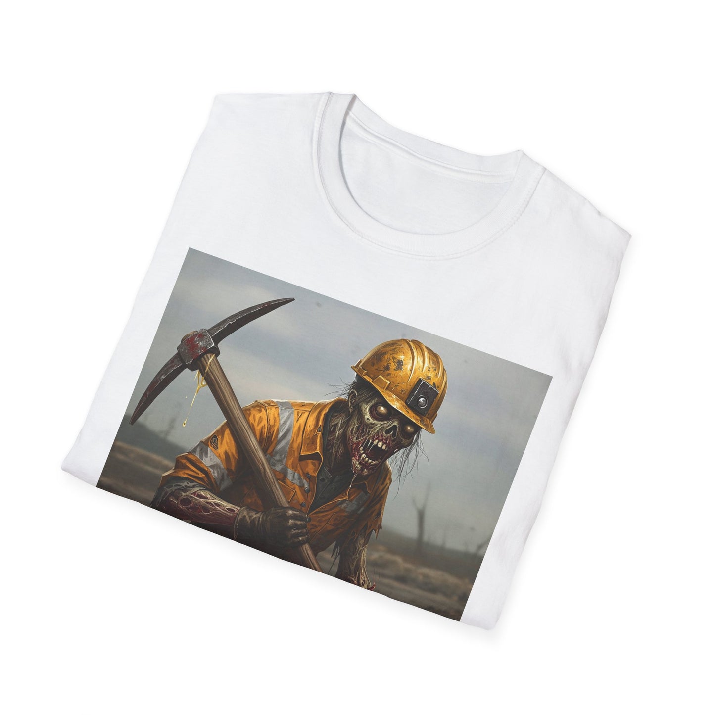 Zombie Miner Unisex Softstyle T-Shirt | Spooky Graphic Tee for Horror Fans