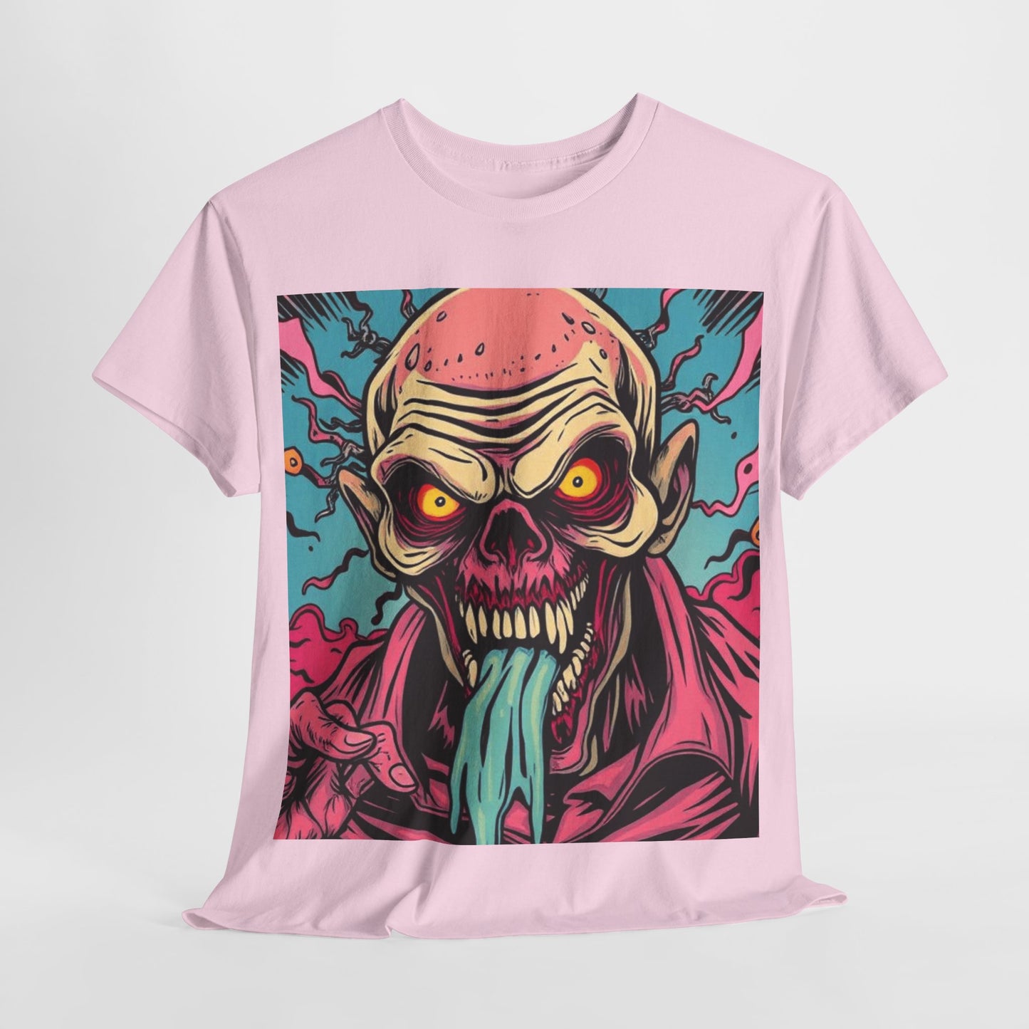 UK - Unisex Heavy Cotton Tee - Retro Zombie Design Graphic Tee for Halloween and Casual Wear