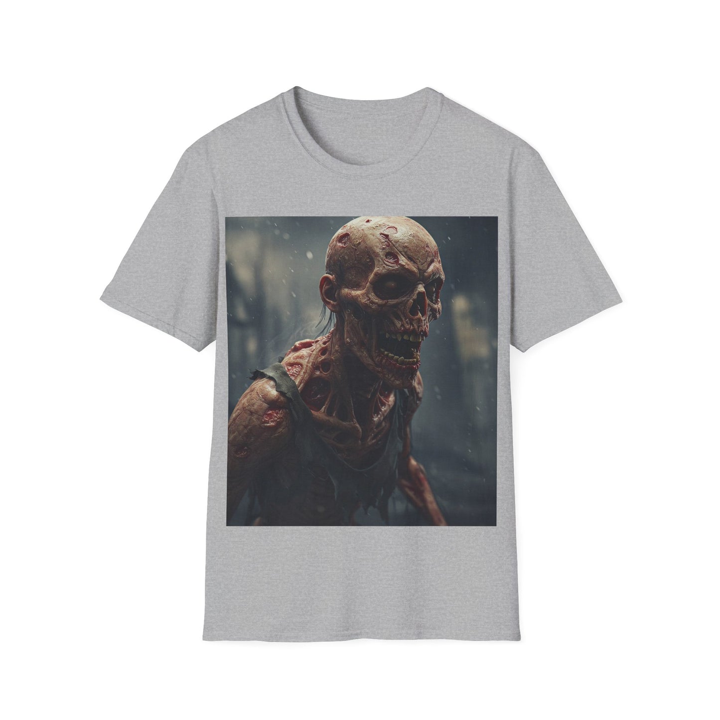 UK - Unisex Softstyle T-Shirt with Creepy Skeleton Design - Perfect for Halloween and Horror Fans