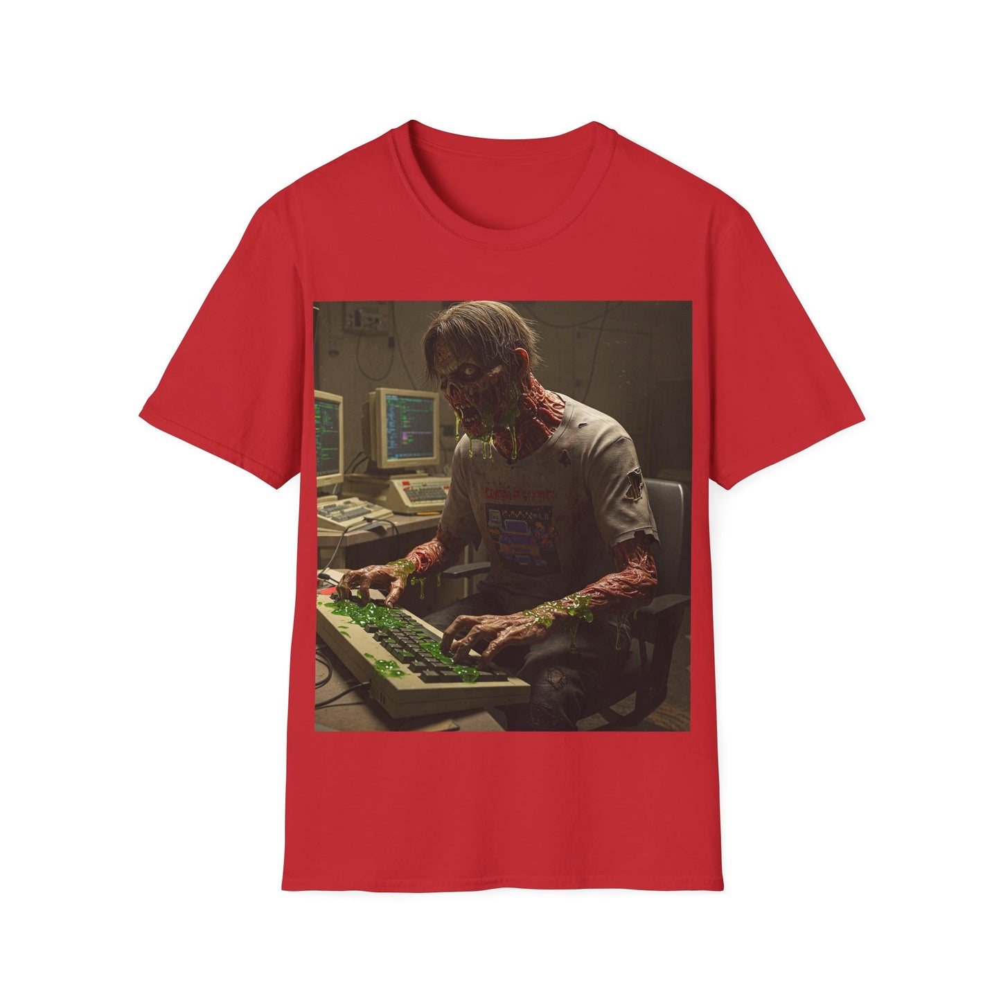 UK - Zombie Hacker Unisex Softstyle T-Shirt - Retro Gaming Vibe