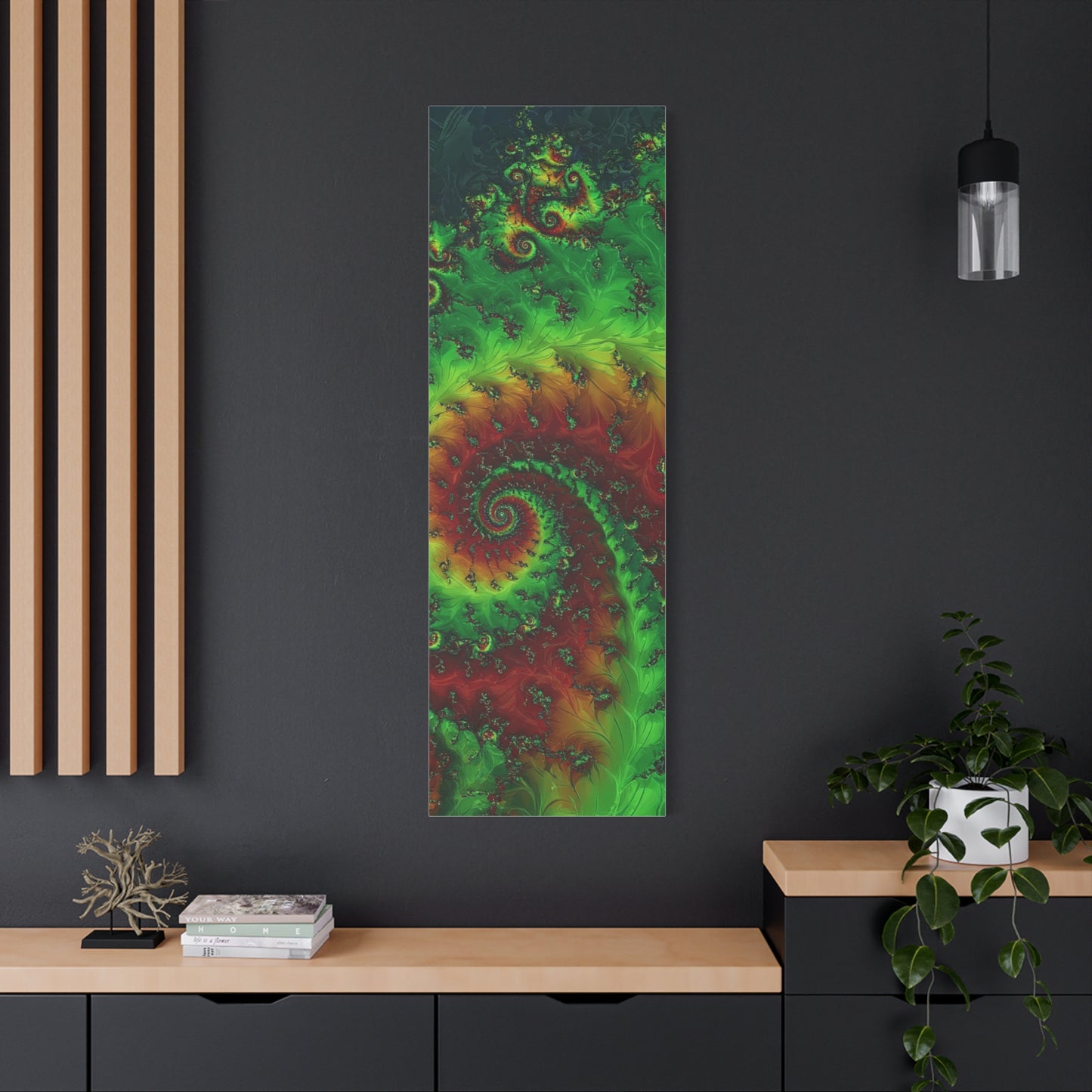 Vibrant Fractal Art Canvas - Green and Red Abstract Wall Decor