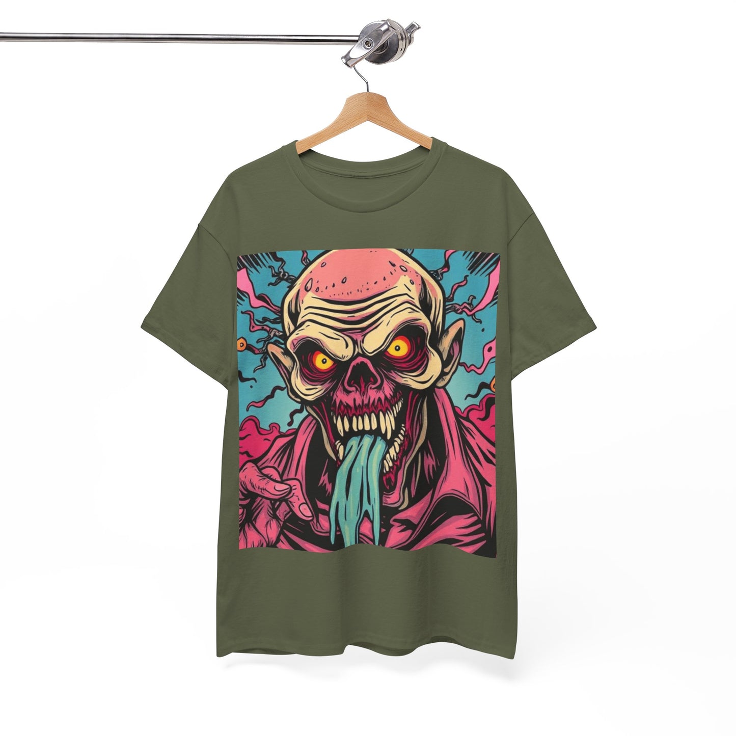 UK - Unisex Heavy Cotton Tee - Retro Zombie Design Graphic Tee for Halloween and Casual Wear