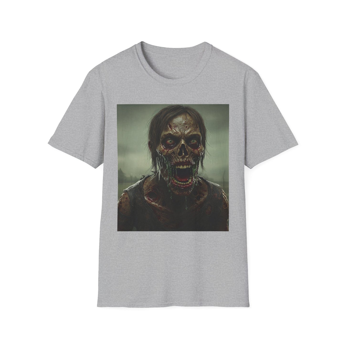 Apocalyptic Portrait Tee, bold, decaying zombie graphic