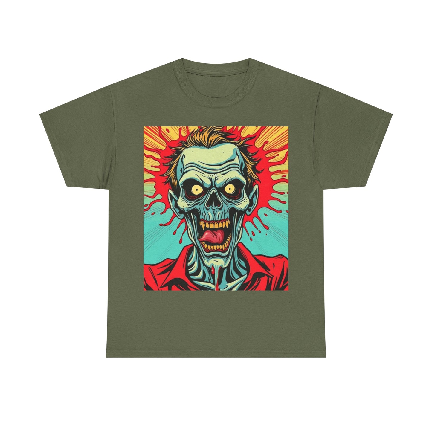 UK - Retro Zombie Graphic Unisex Heavy Cotton Tee - Perfect for Halloween or Horror Fans
