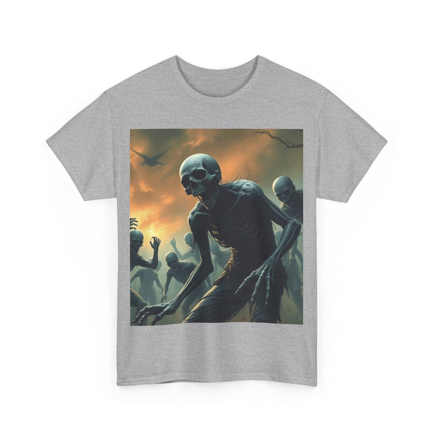 UK - Unisex Heavy Cotton Tee - Eerie Skeleton Design for Halloween Enthusiasts