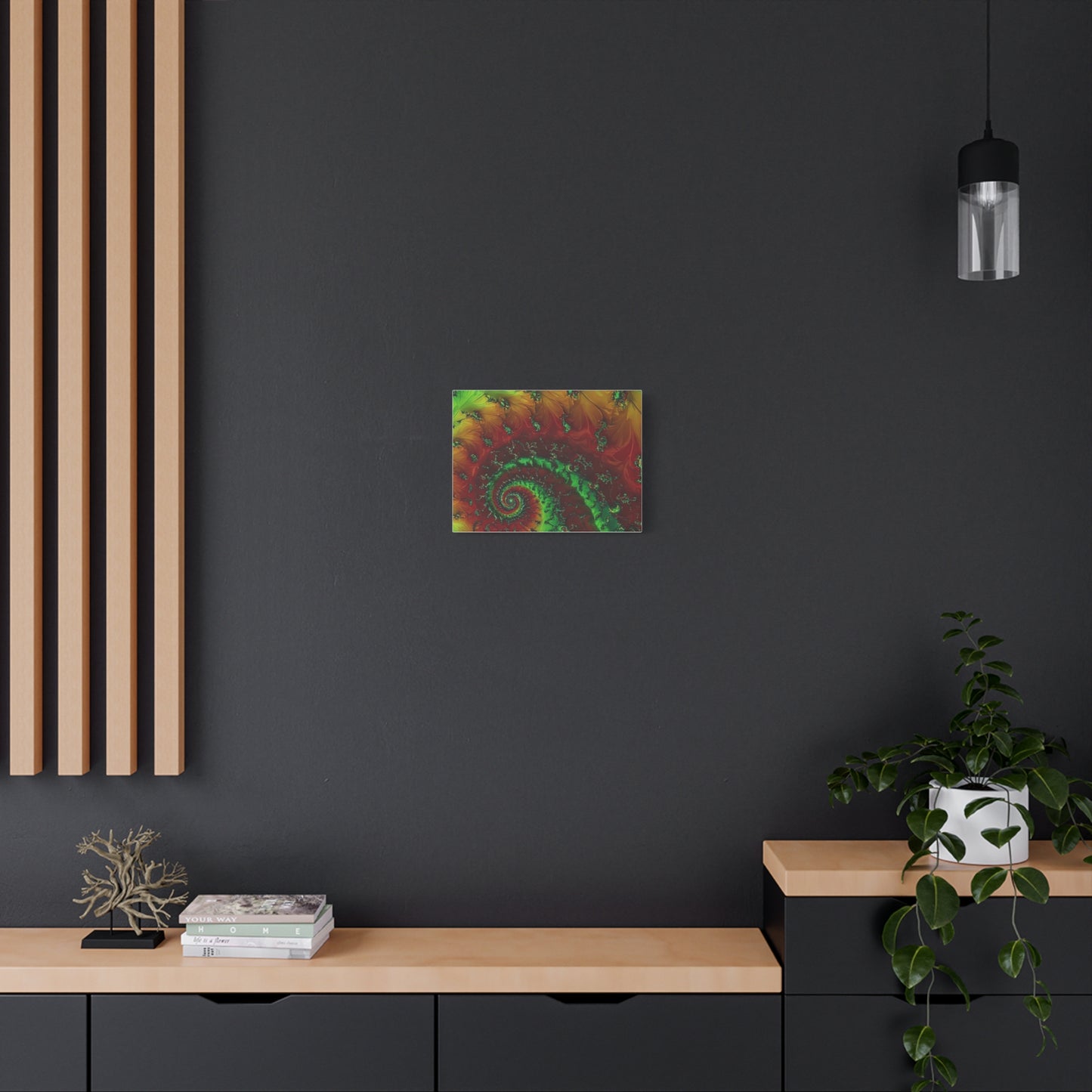 Vibrant Fractal Art Canvas - Green and Red Abstract Wall Decor