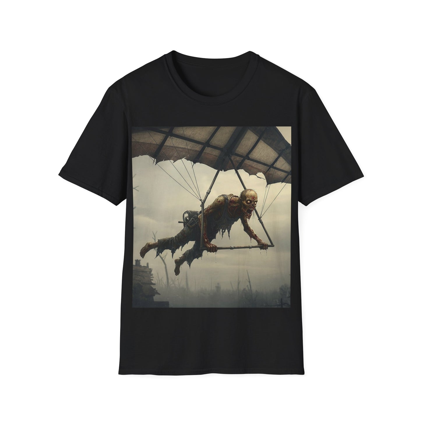 UK - Zombie Parachute Unisex Softstyle T-Shirt - Perfect for Halloween and Horror Fans