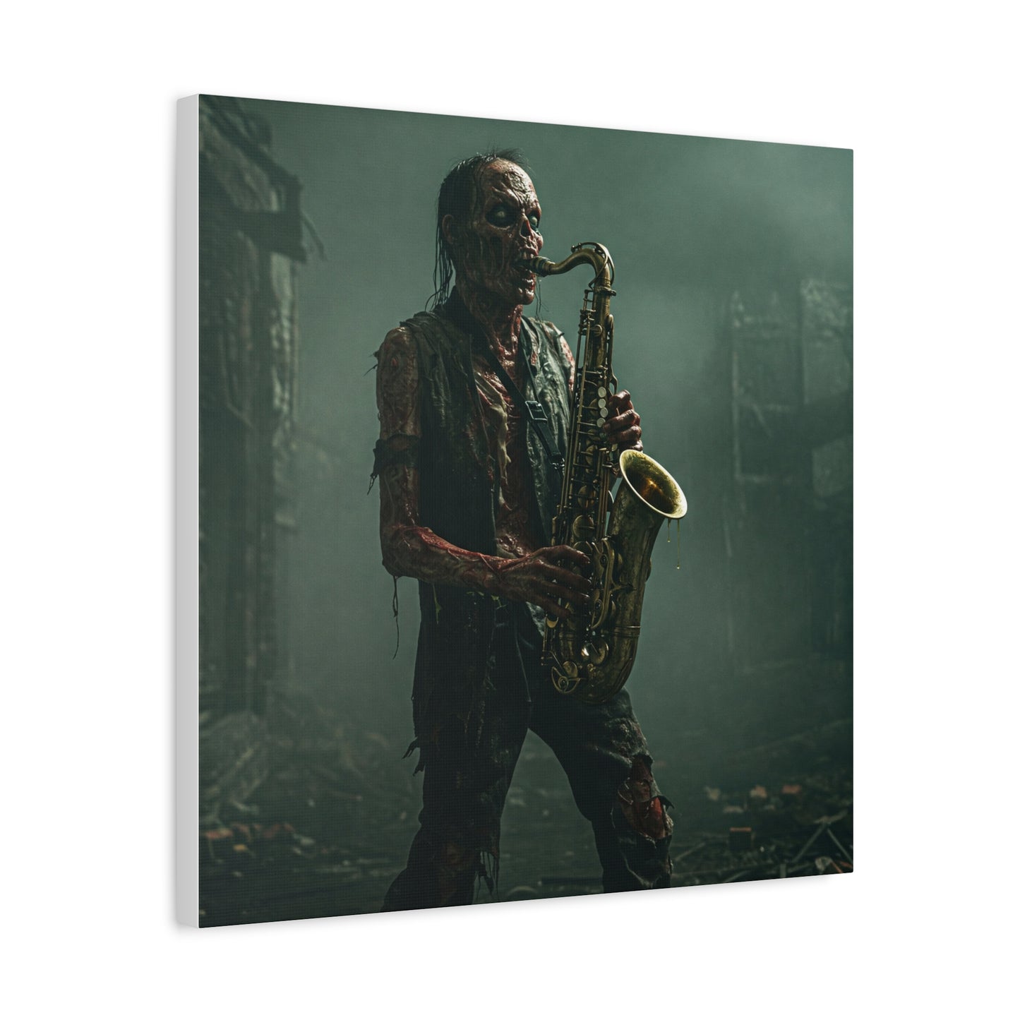 Zombie Saxophonist Wall Art - Matte Canvas Print for Halloween Decor