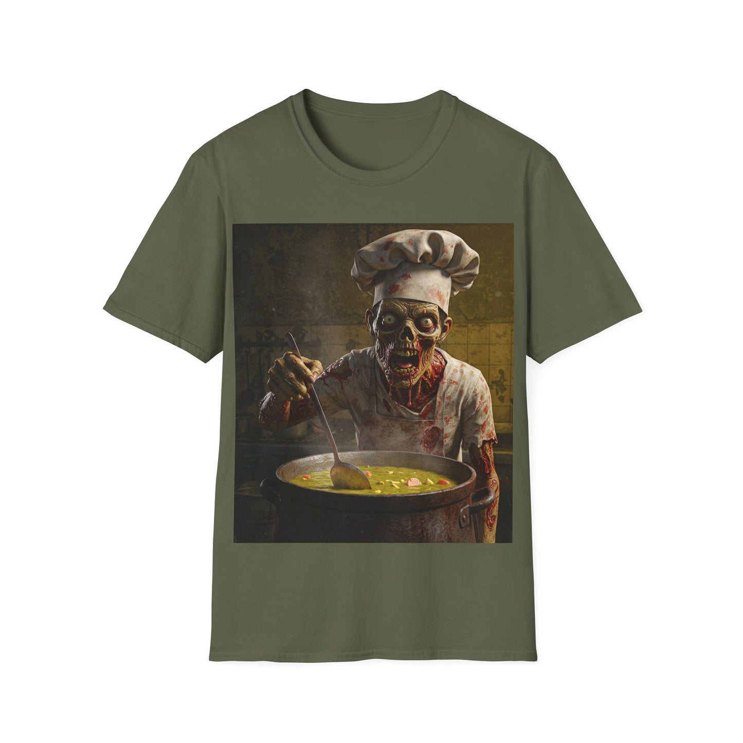 UK - Zombie Chef Apocalyptic Portrait Tee, bold, decaying zombie graphic