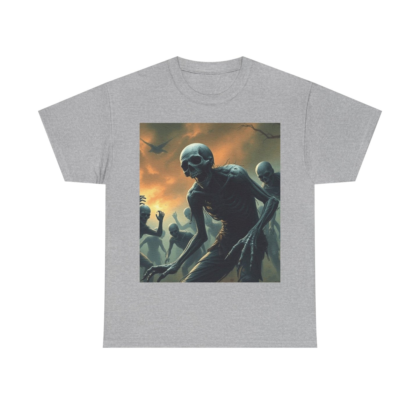 UK - Unisex Heavy Cotton Tee - Eerie Skeleton Design for Halloween Enthusiasts