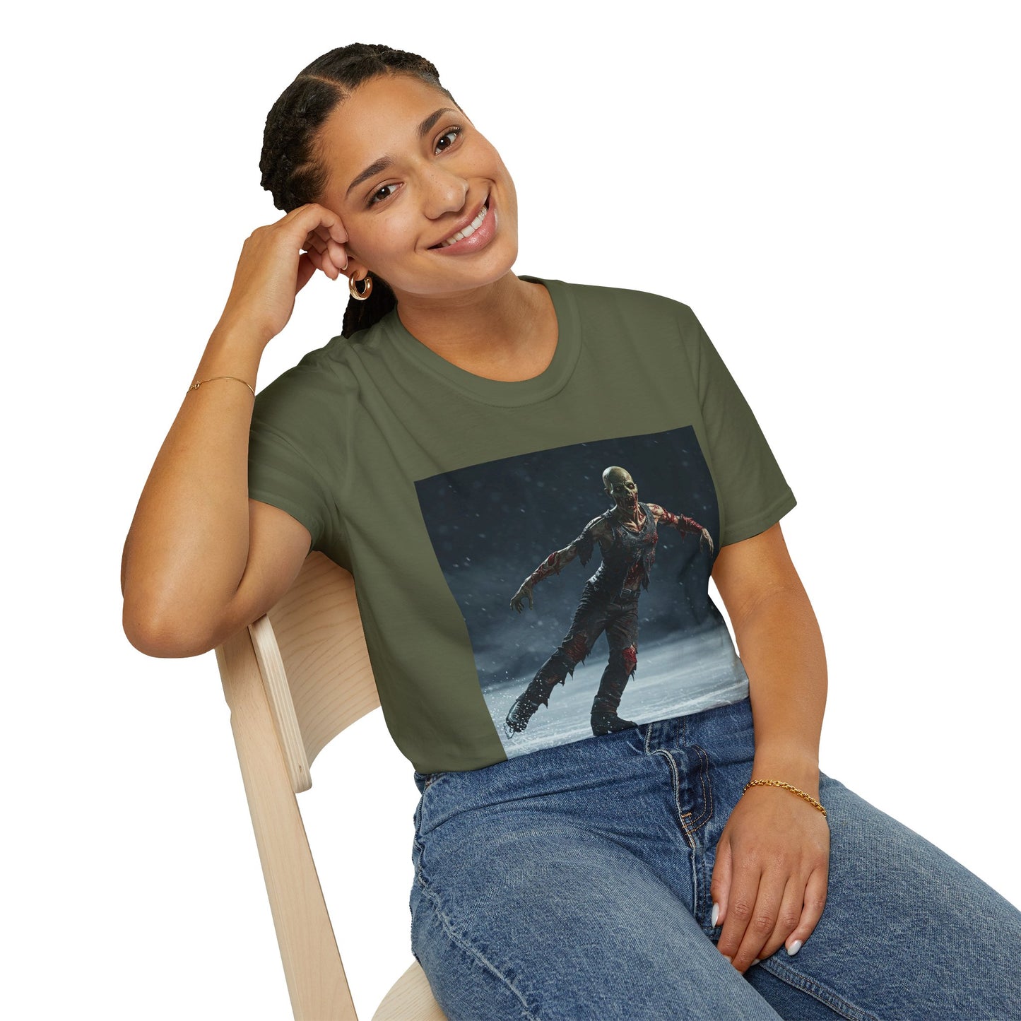 Chilling Thriller Unisex Softstyle T-Shirt - Ice Skating Horror Design