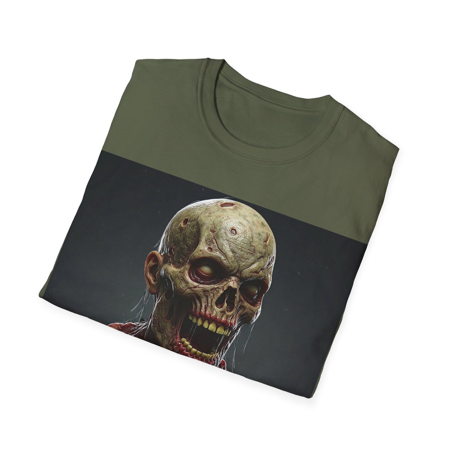 UK - Unisex Softstyle T-Shirt with Creepy Zombie Graphic - Perfect for Halloween and Horror Fans