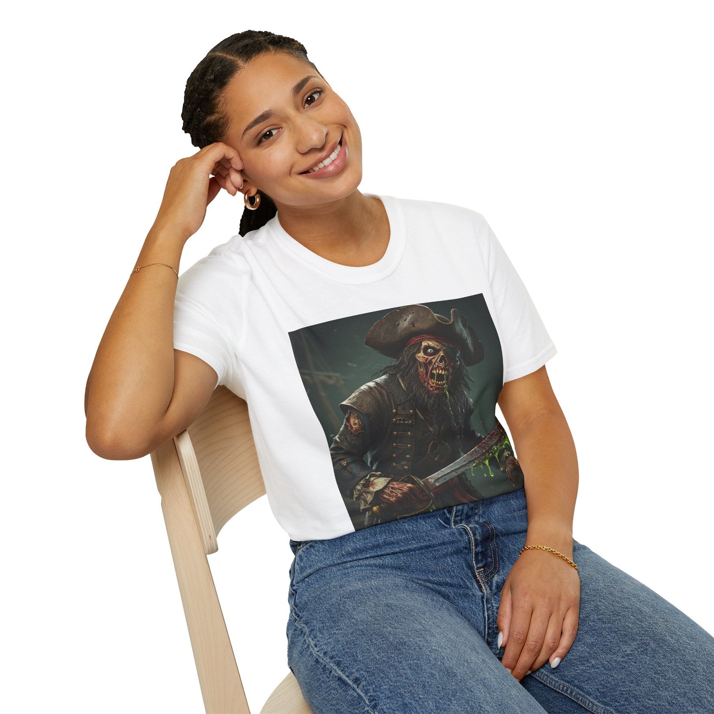 Zombie Pirate Graphic Unisex T-Shirt - Perfect for Halloween and Casual Wear