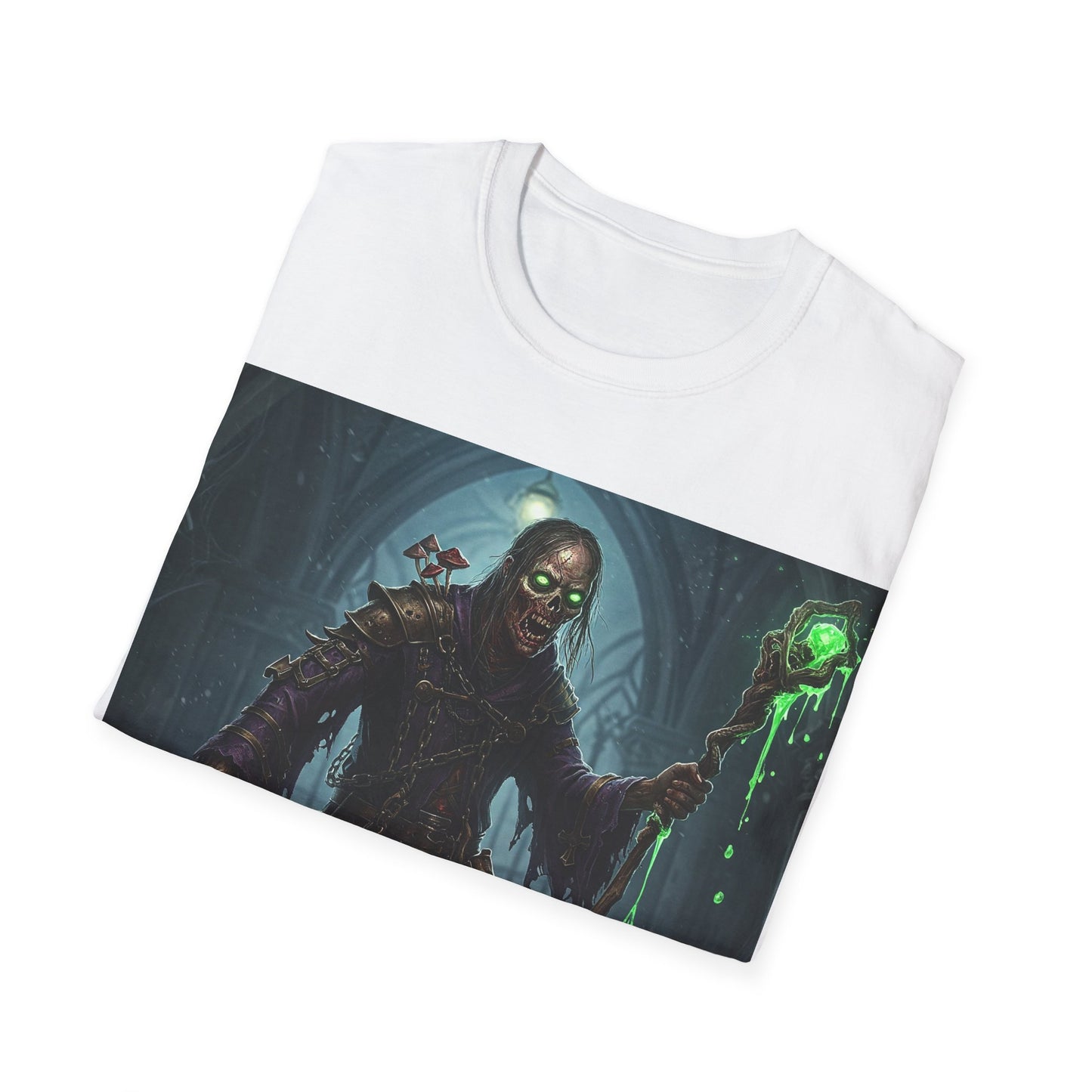 UK - Spooky Sorcerer Apocalyptic Portrait Tee, bold, decaying zombie graphic