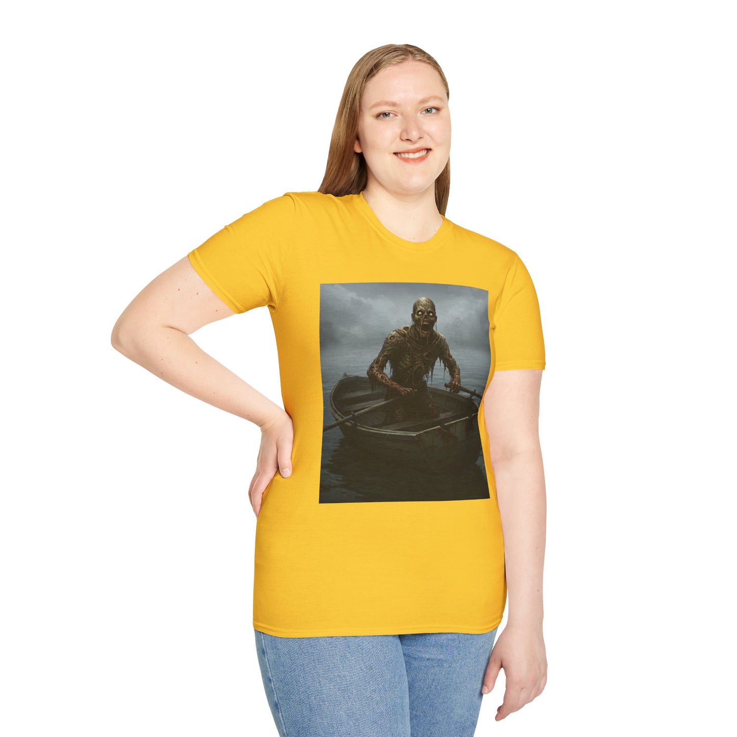 Zombie Rowboat Unisex Softstyle T-Shirt - Spooky Graphic Tee for Halloween Fans