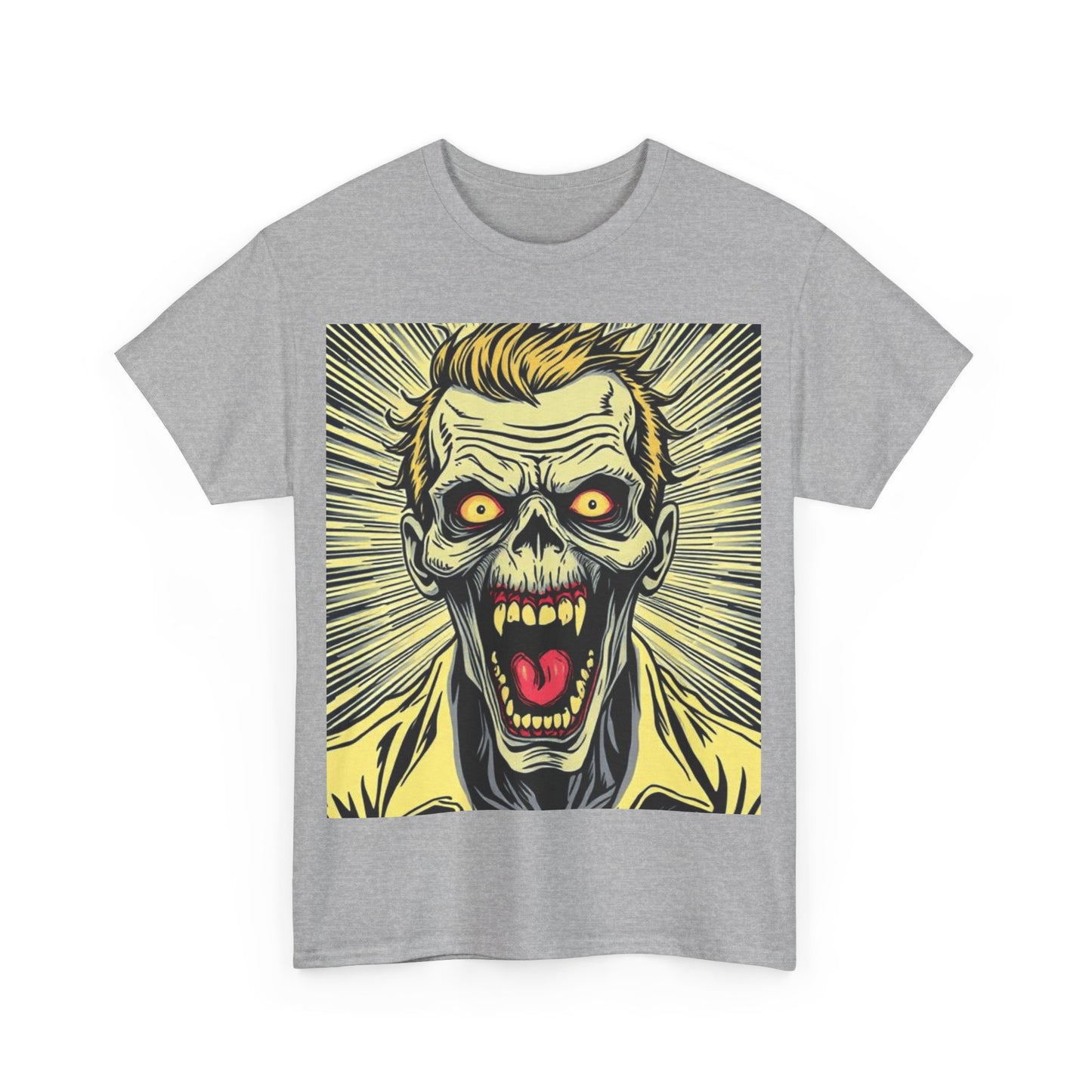 UK - Screaming Zombie Unisex Heavy Cotton Tee - Perfect for Halloween and Horror Fans