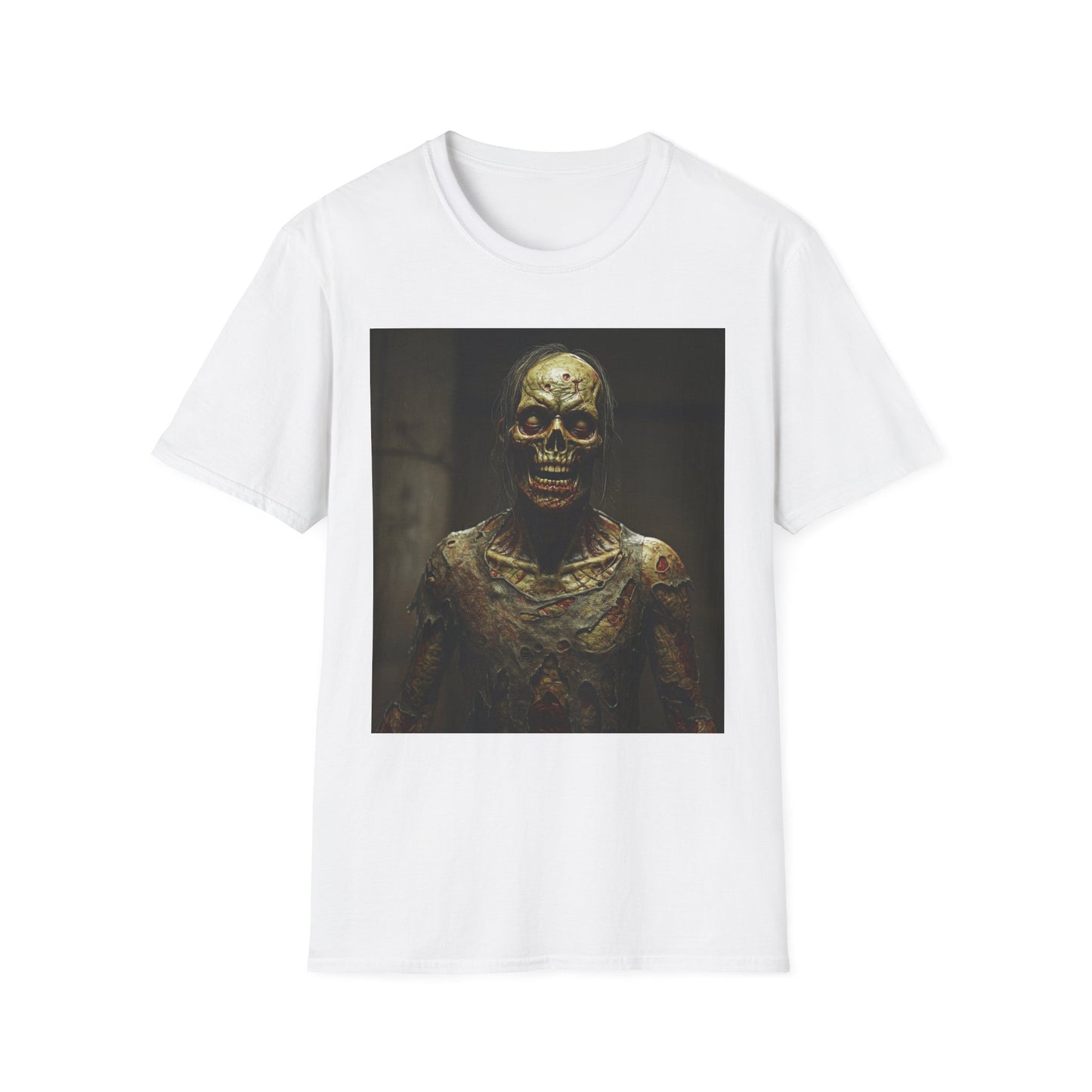 Creepy Horror-Themed Unisex Softstyle T-Shirt for Halloween