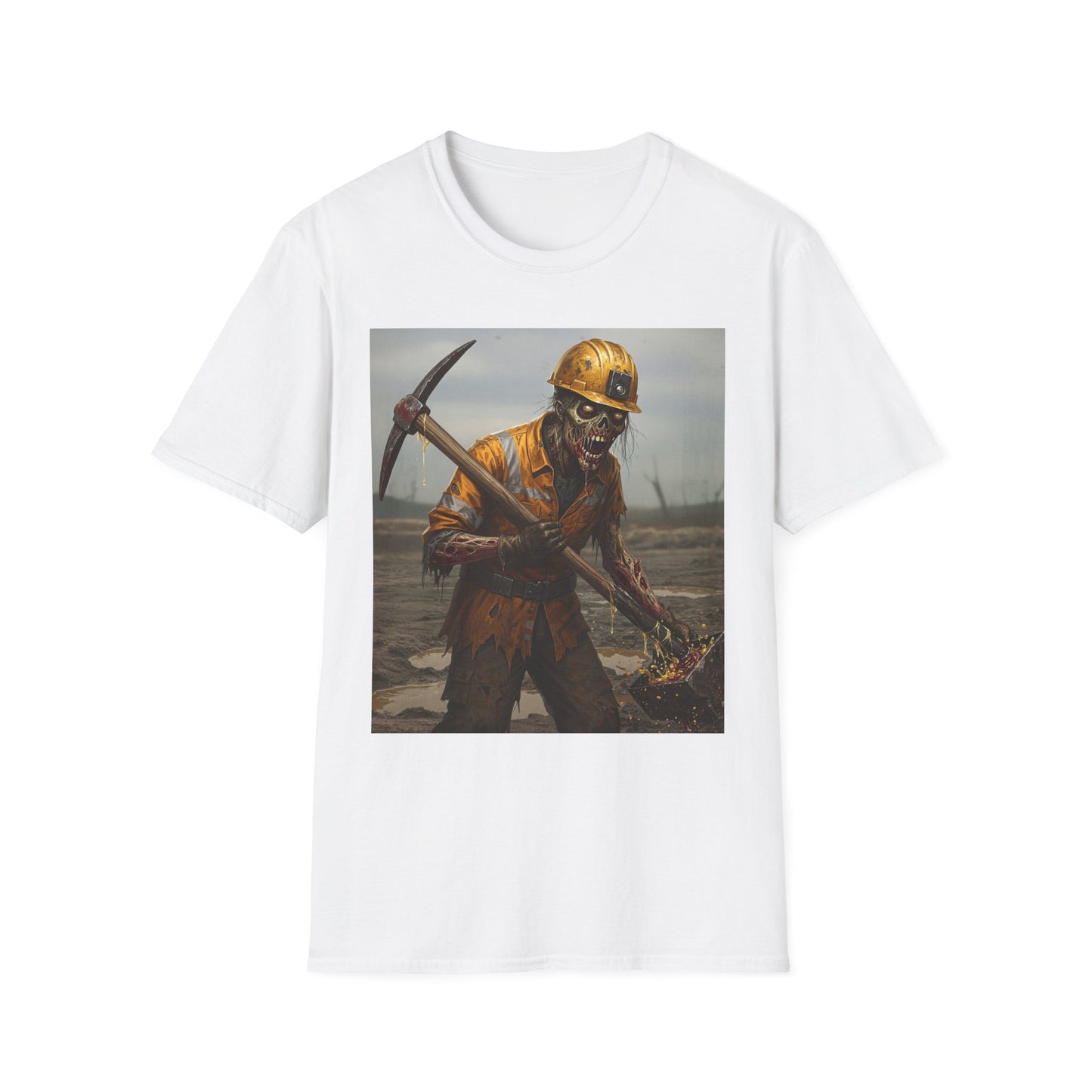 Zombie Miner Unisex Softstyle T-Shirt | Spooky Graphic Tee for Horror Fans