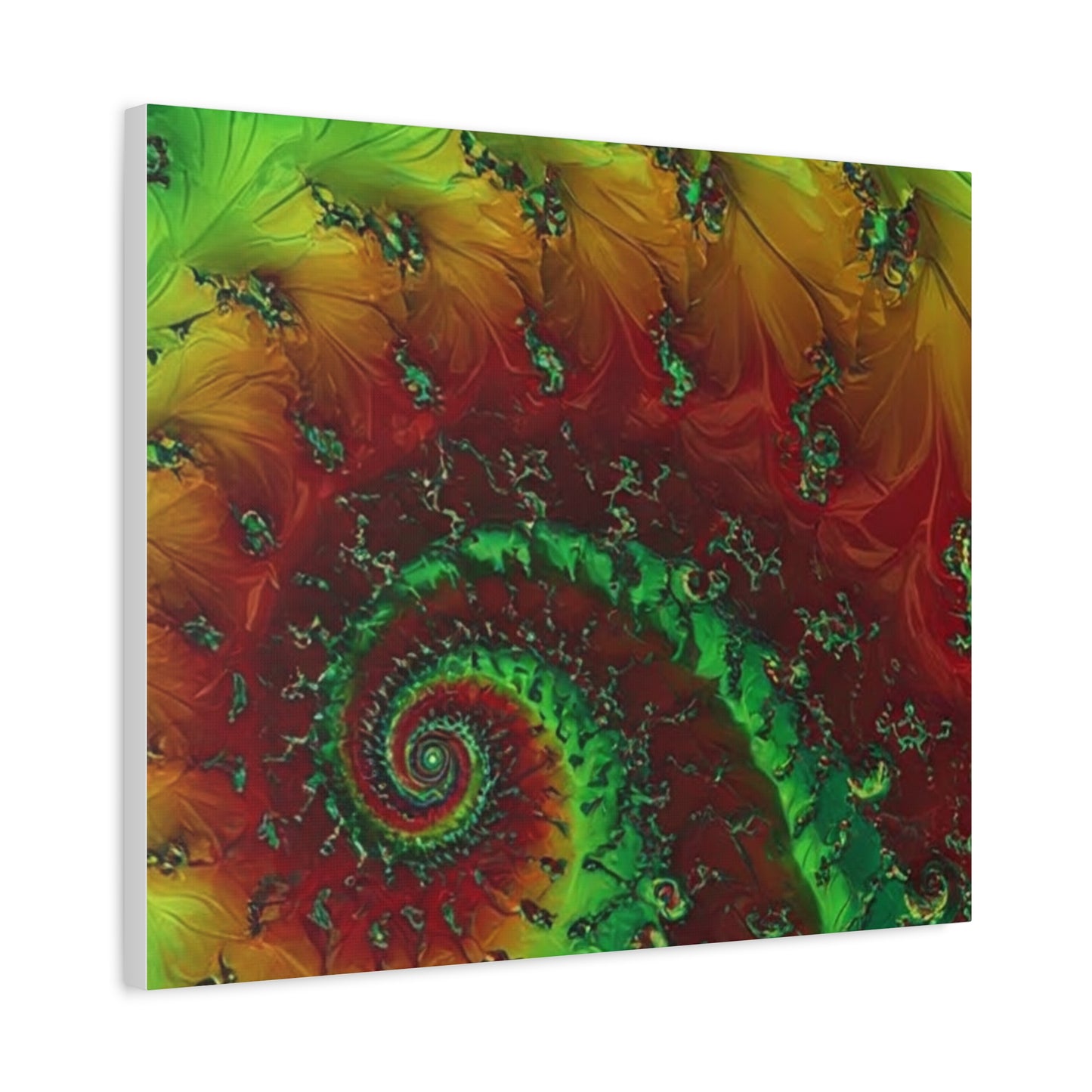 Vibrant Fractal Art Canvas - Green and Red Abstract Wall Decor