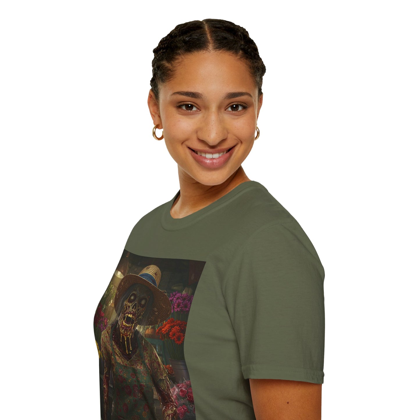 Unisex Softstyle T-Shirt - Vintage Floral Skeleton Design for Halloween