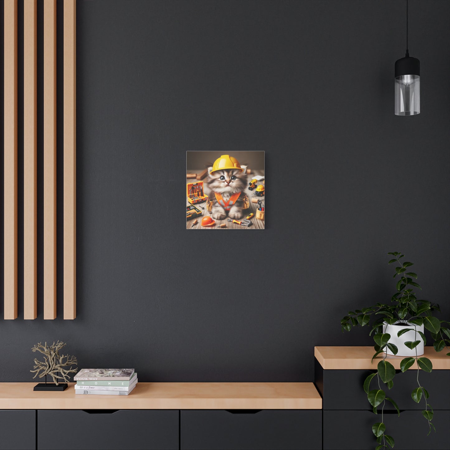 Cute Cat Construction Canvas Art - 12x12 Stretched Matte Wall Decor