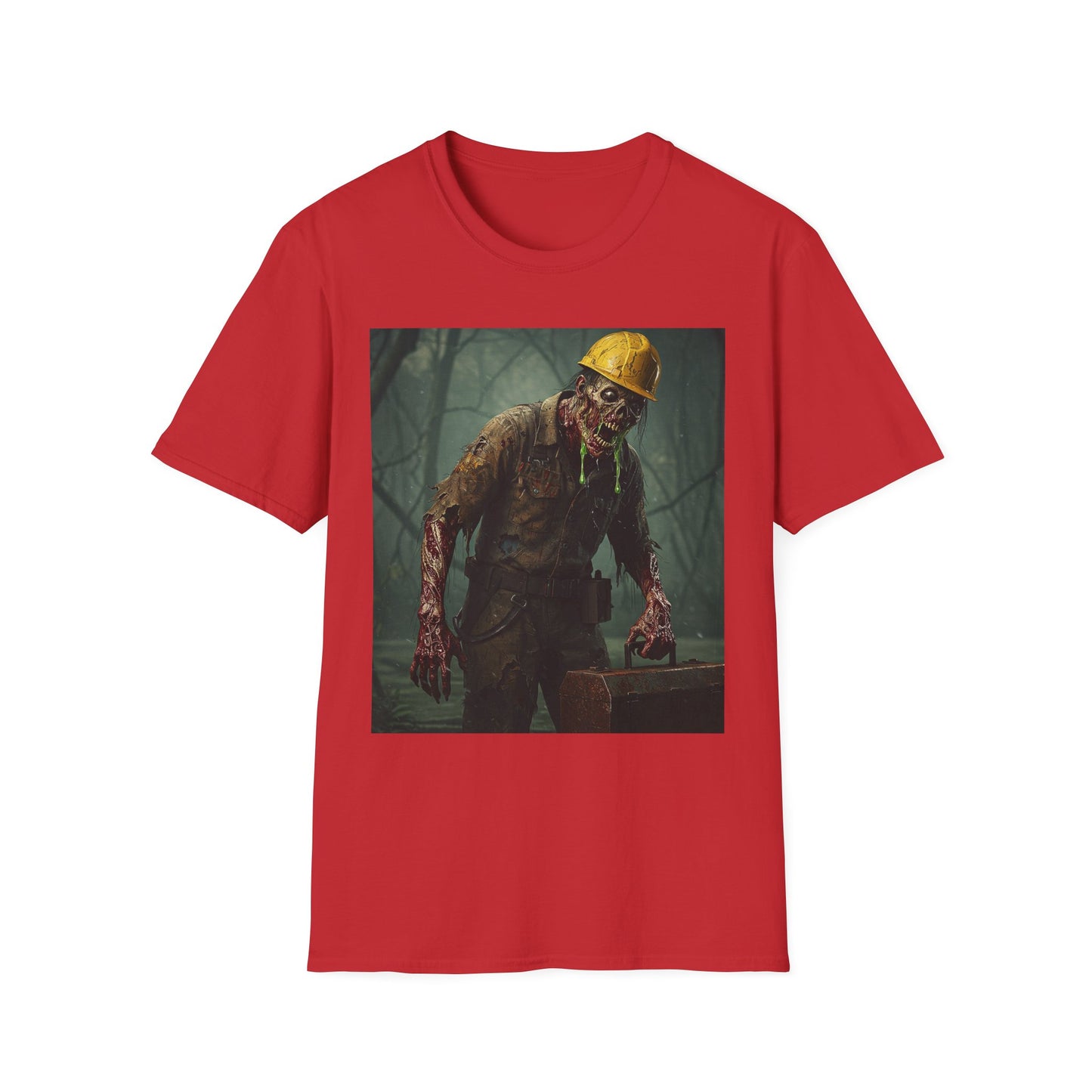 Zombie Construction Worker Unisex Softstyle T-Shirt | Spooky Halloween Apparel