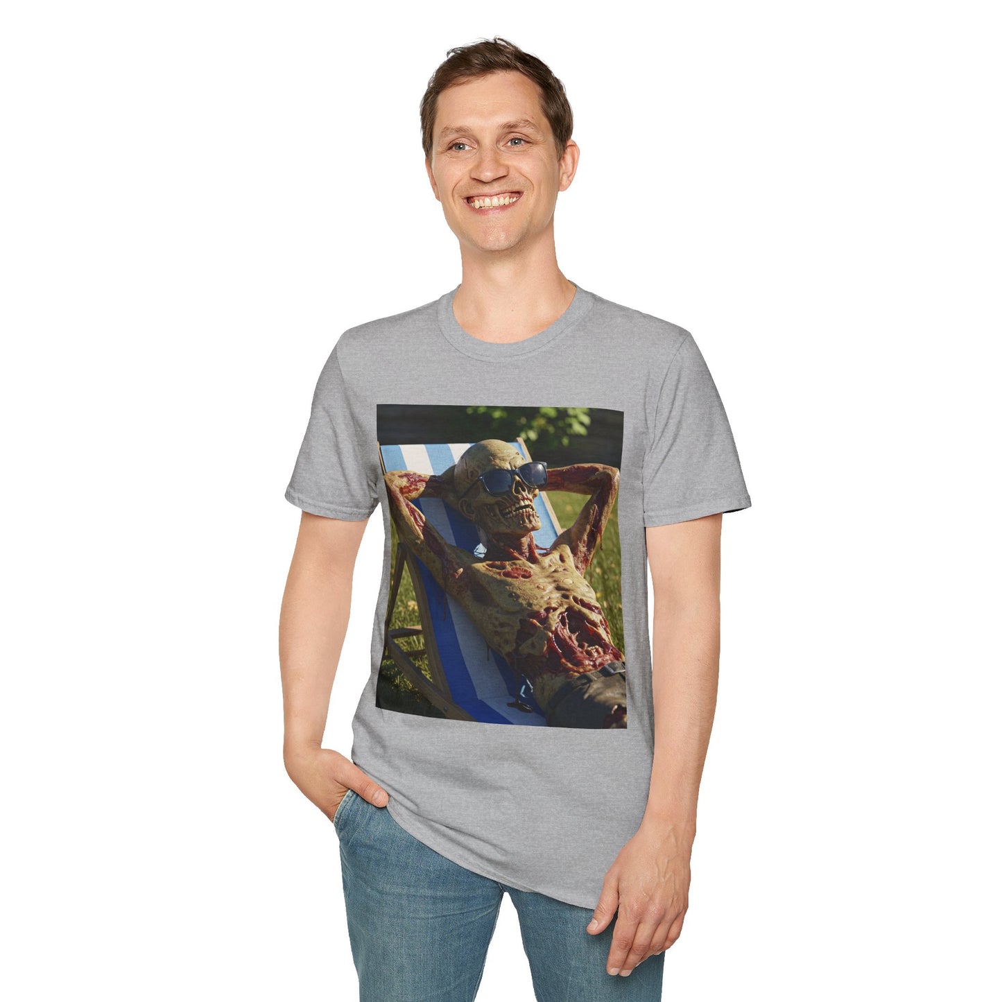 Chillin' Skeleton Unisex Softstyle T-Shirt - Casual Halloween Vibe
