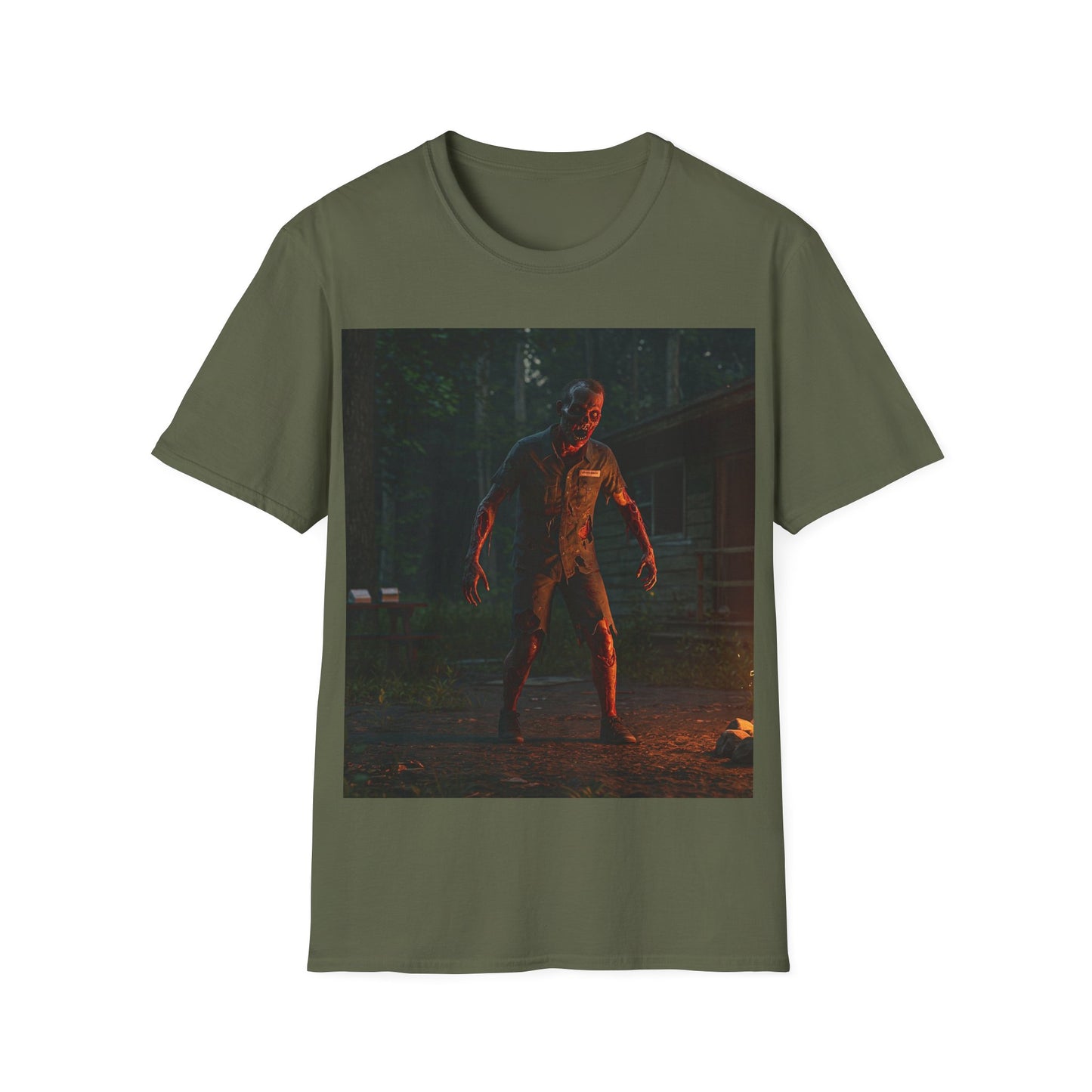 UK - Horror-Themed Unisex Softstyle T-Shirt - Creepy Zombie Design