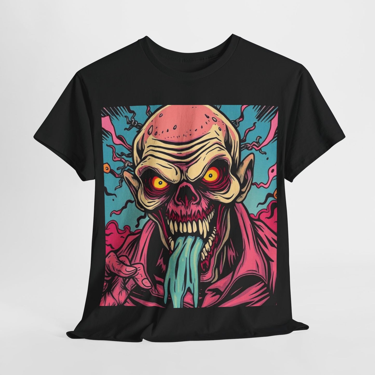 UK - Unisex Heavy Cotton Tee - Retro Zombie Design Graphic Tee for Halloween and Casual Wear