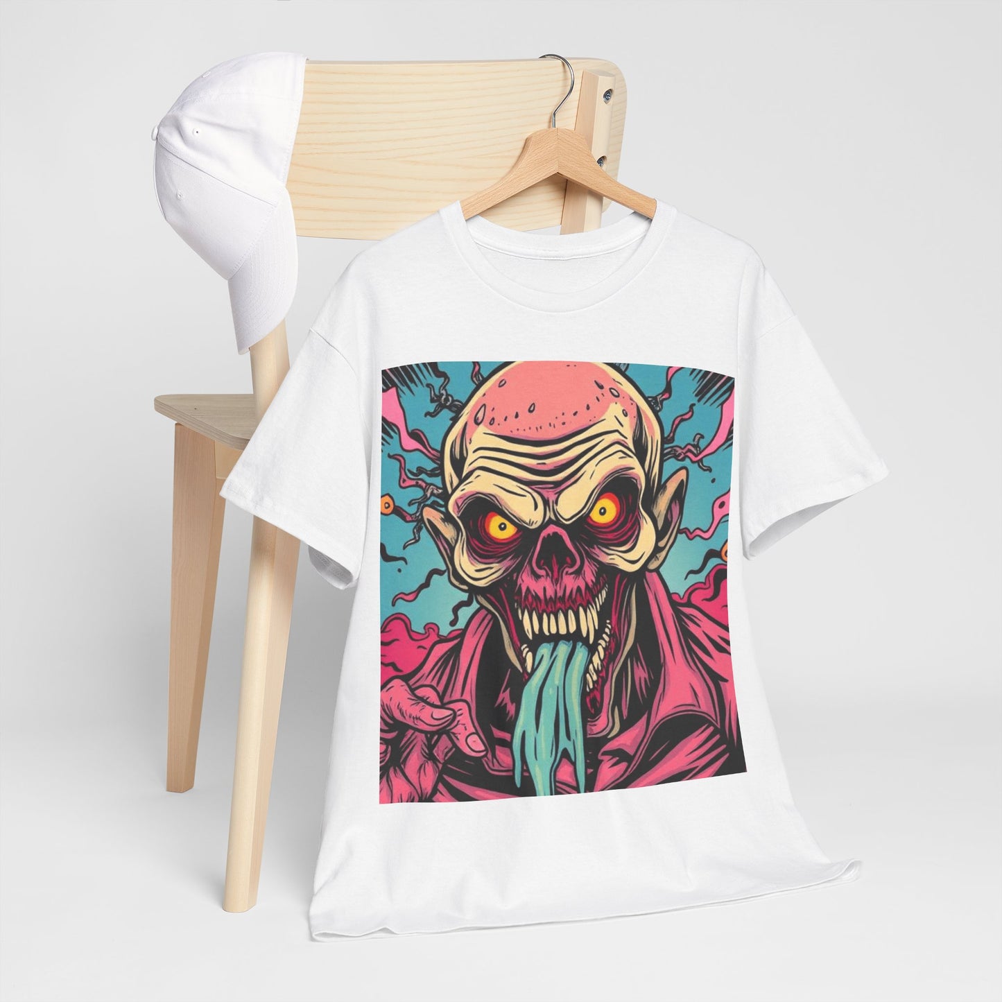 UK - Unisex Heavy Cotton Tee - Retro Zombie Design Graphic Tee for Halloween and Casual Wear